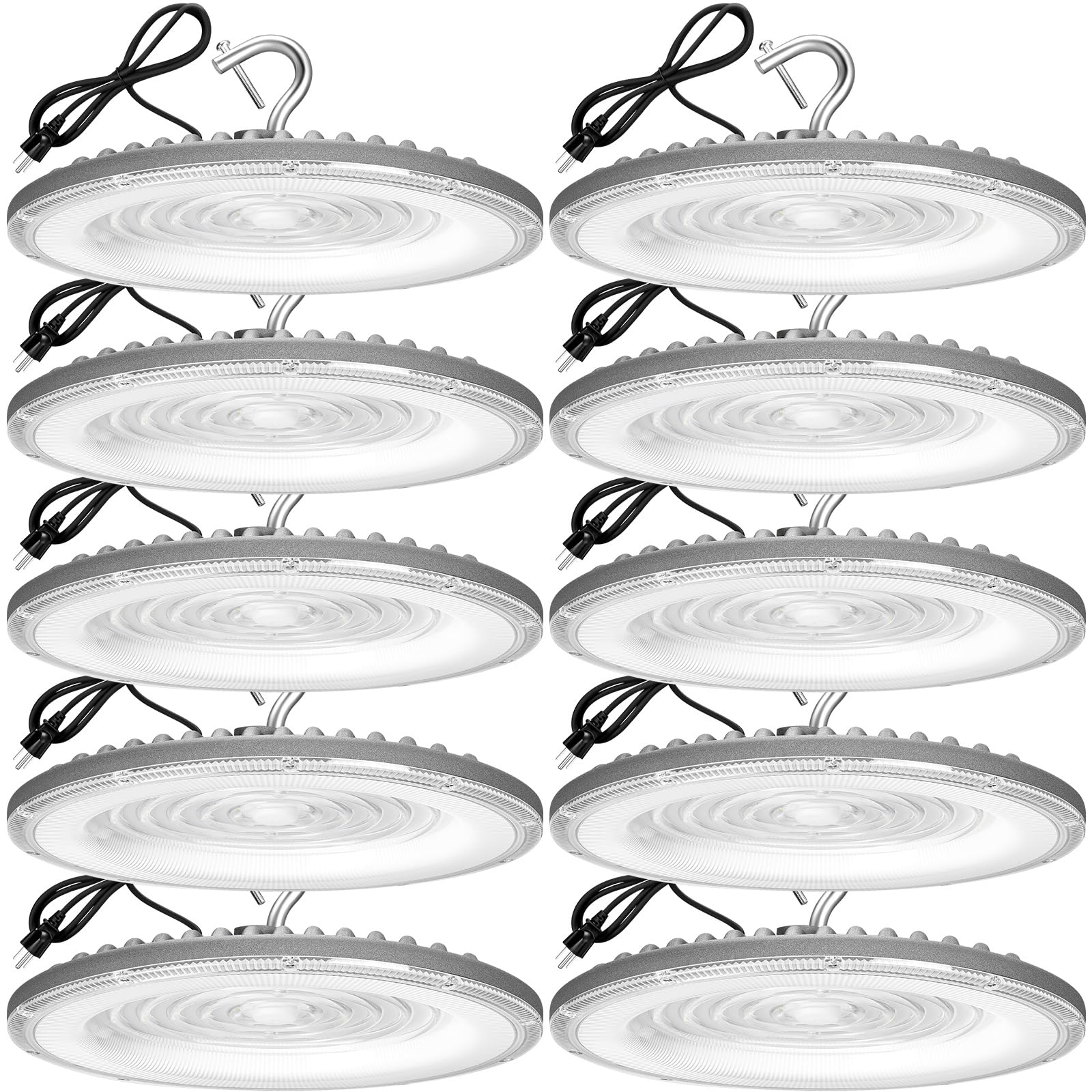 Xycn 10 Pack 150W Ufo Led High Bay Light 6000K Daylight 120Vac Commercial Bay Lighting Ip66 Waterproof 21050Lm 650W Mh/Hps With Plug Area Lighting For Warehouse/Shop/Workshop/Barn/Gym/Factory
