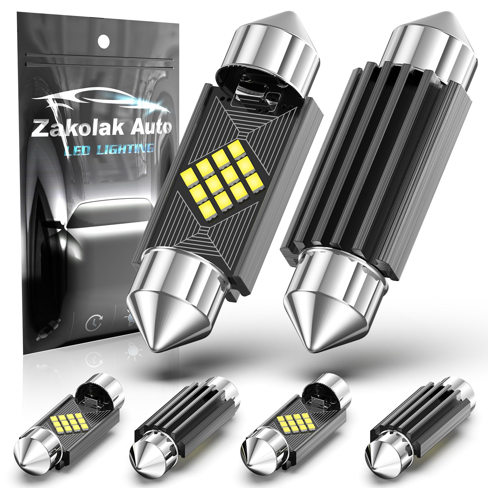 Zakolak Auto 6Pcs 578 211-2 212-2 Led Dome Light Bulbs, Extremely Bright 41Mm 42Mm 569 6411 1.61Inch Led Interior Car Festoon Bu