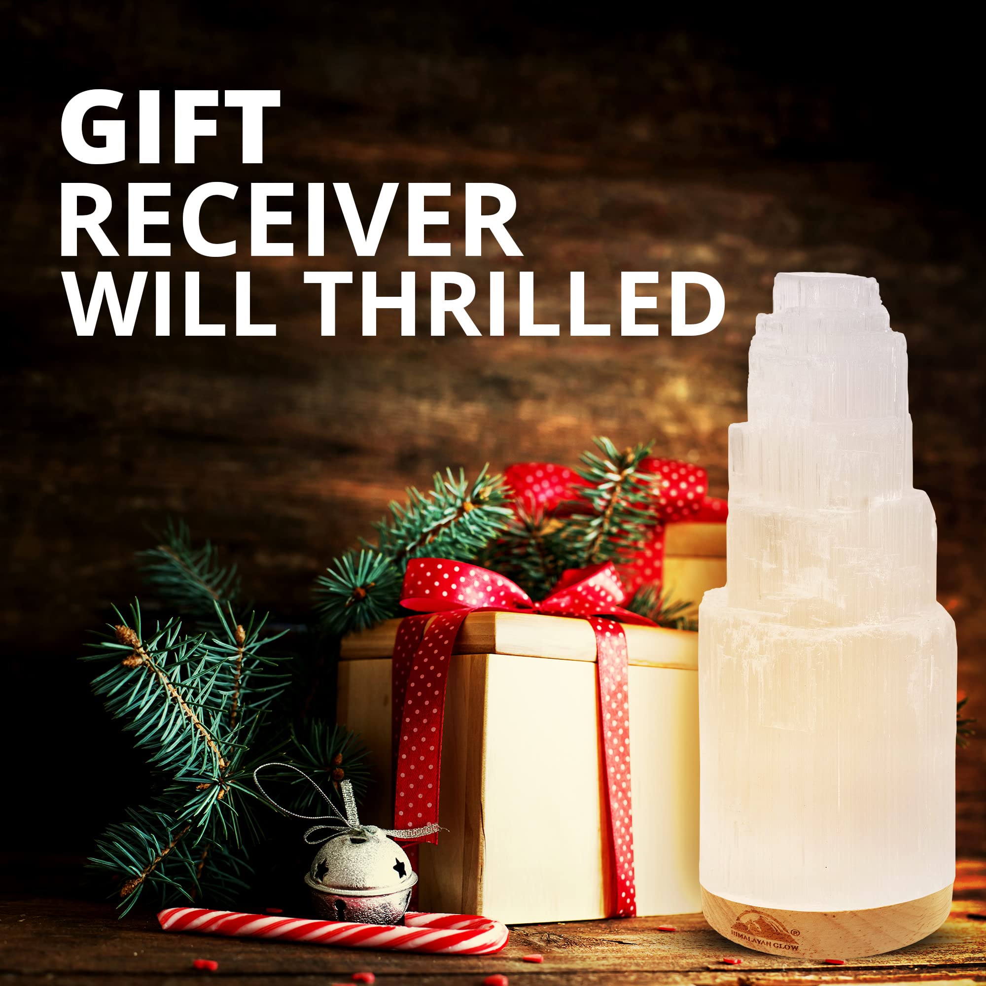 Elvissmart Natural Selenite Lamp, Hand Curved Crystal Lamp With (Etl Certified) Usb Charging Cable With Wooden Base | 2-4 Lbs