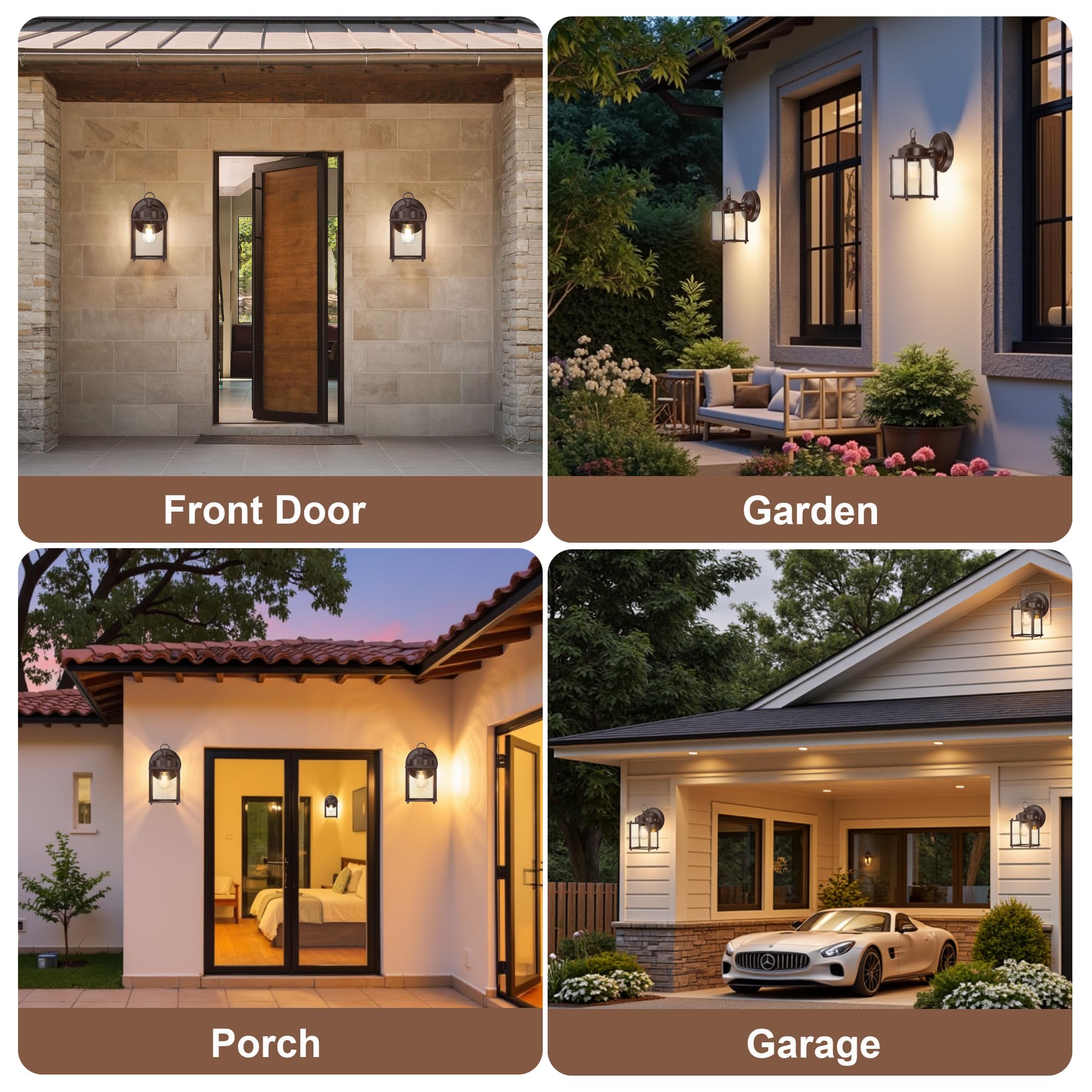 GRUENLICH Outdoor Wall Sconce, Bronze, Metal, 8 Inch, 4 Pack, Clear Glass Lighting Fixtures for Porch and Patio
