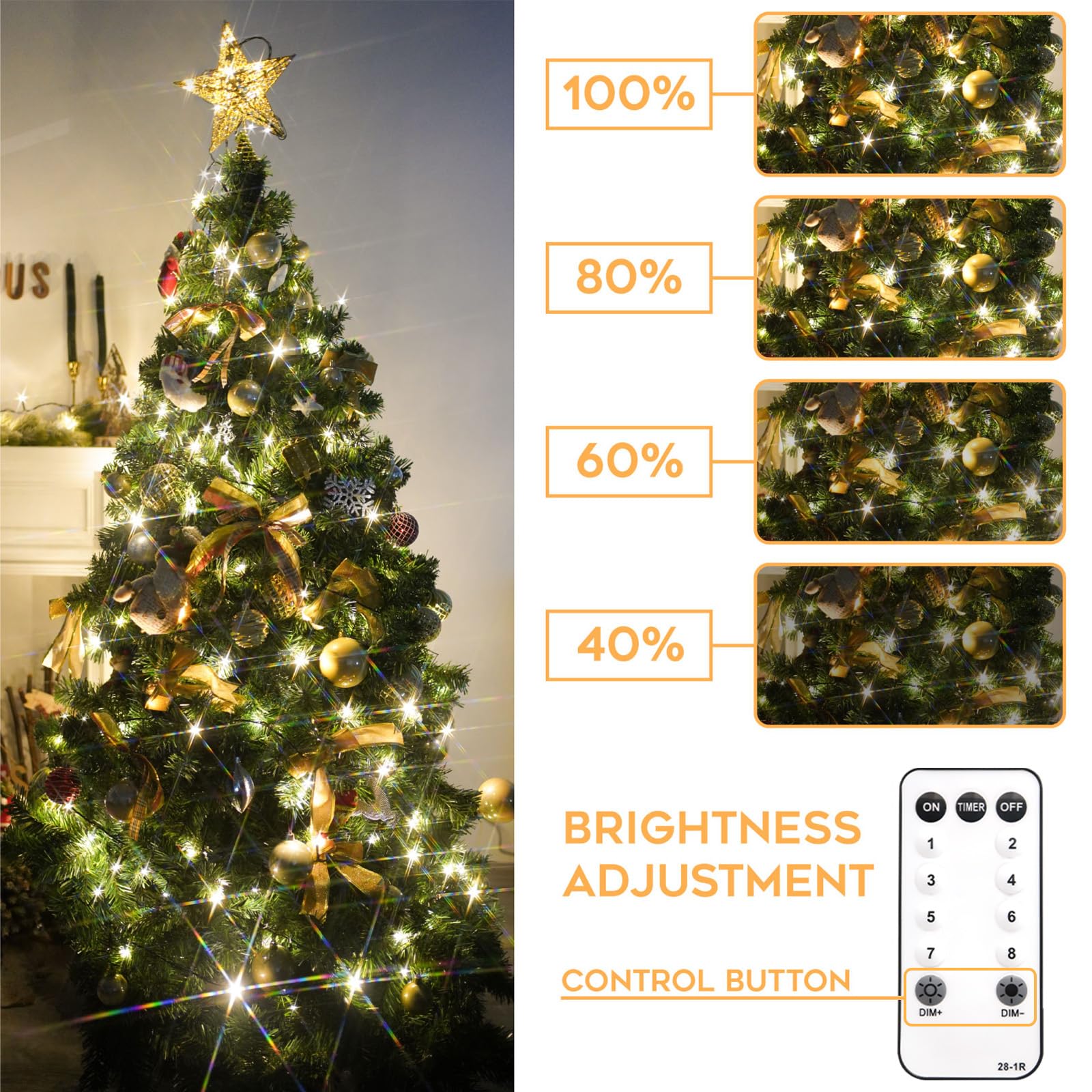 Suddus White Christmas Tree Lights Outdoor, 66Ft 200 Led Christmas String Lights With 8 Modes, Twinkle Lights For Christmas Tree, Bedroom, Backyard, Patio, Porch, House Decoration