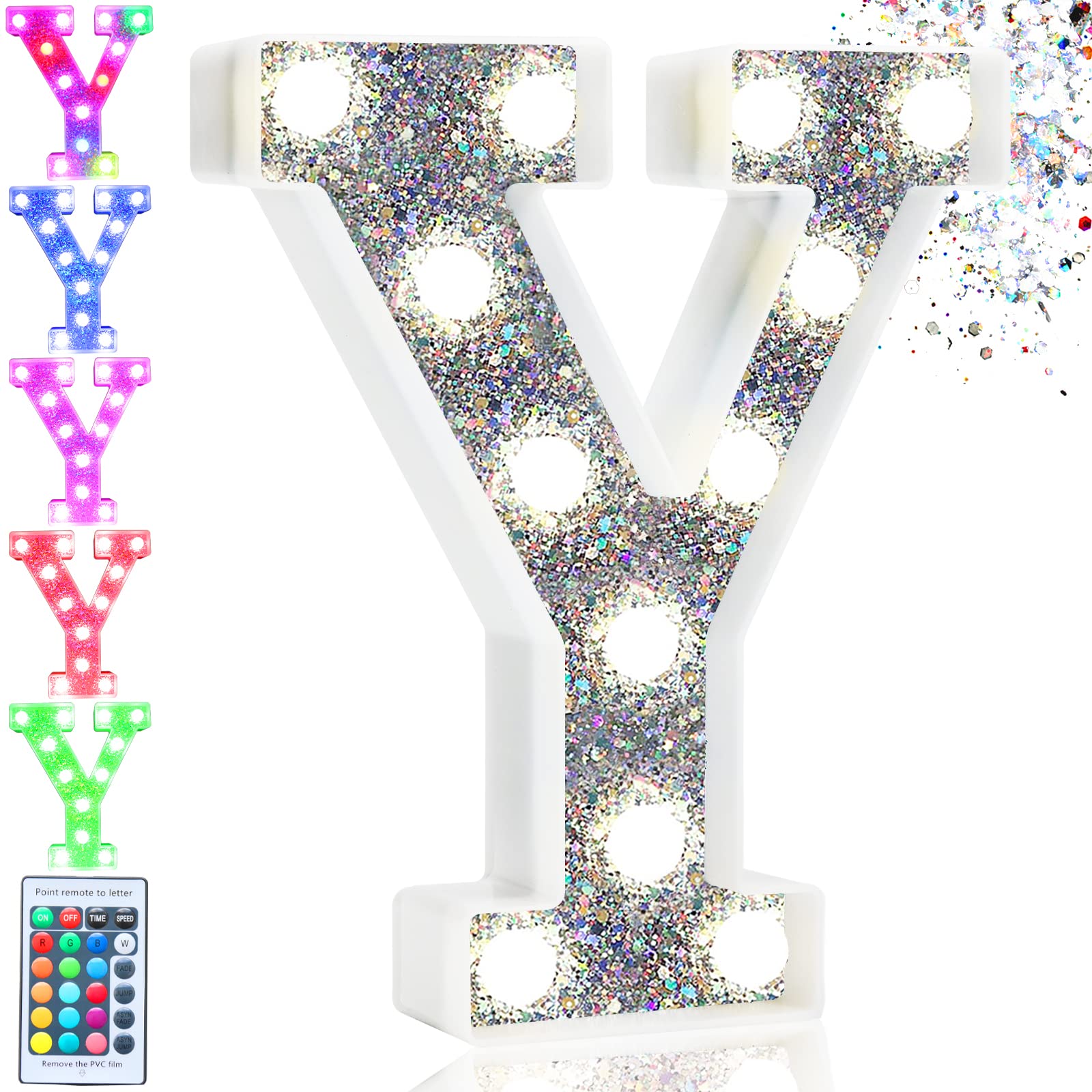 Pooqla LED Marquee Letter Light, Silver, 16 Colors, Battery Operated, Model S-RGB, Letter Y for Birthday Party, Wedding, Bedroom Decor