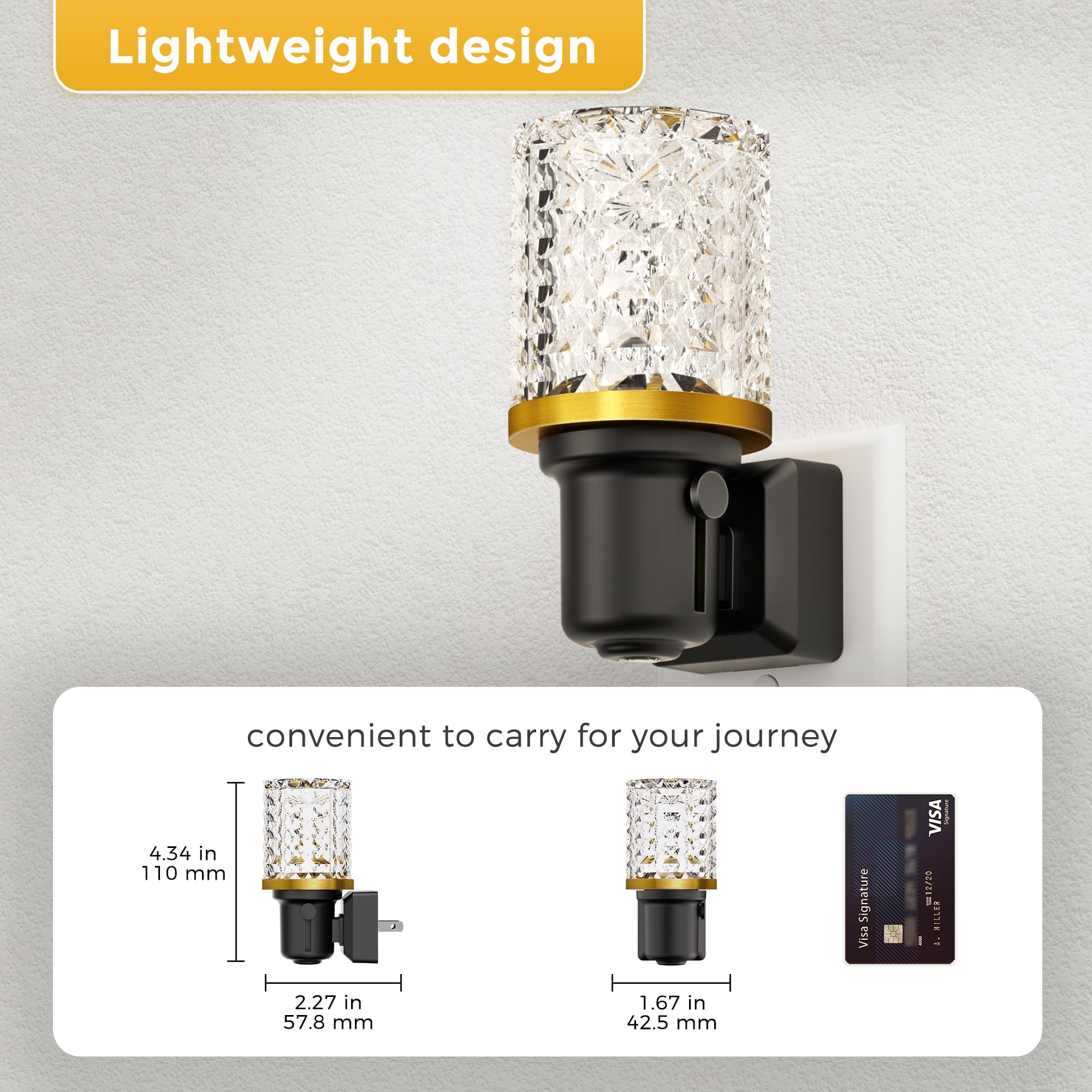 L LOHAS LED Night Light, Dimmable Plug-in with Auto Sensor, 0-100LM Brightness, Acrylic, Diamond-3000K, Model GY220, 1 Pack