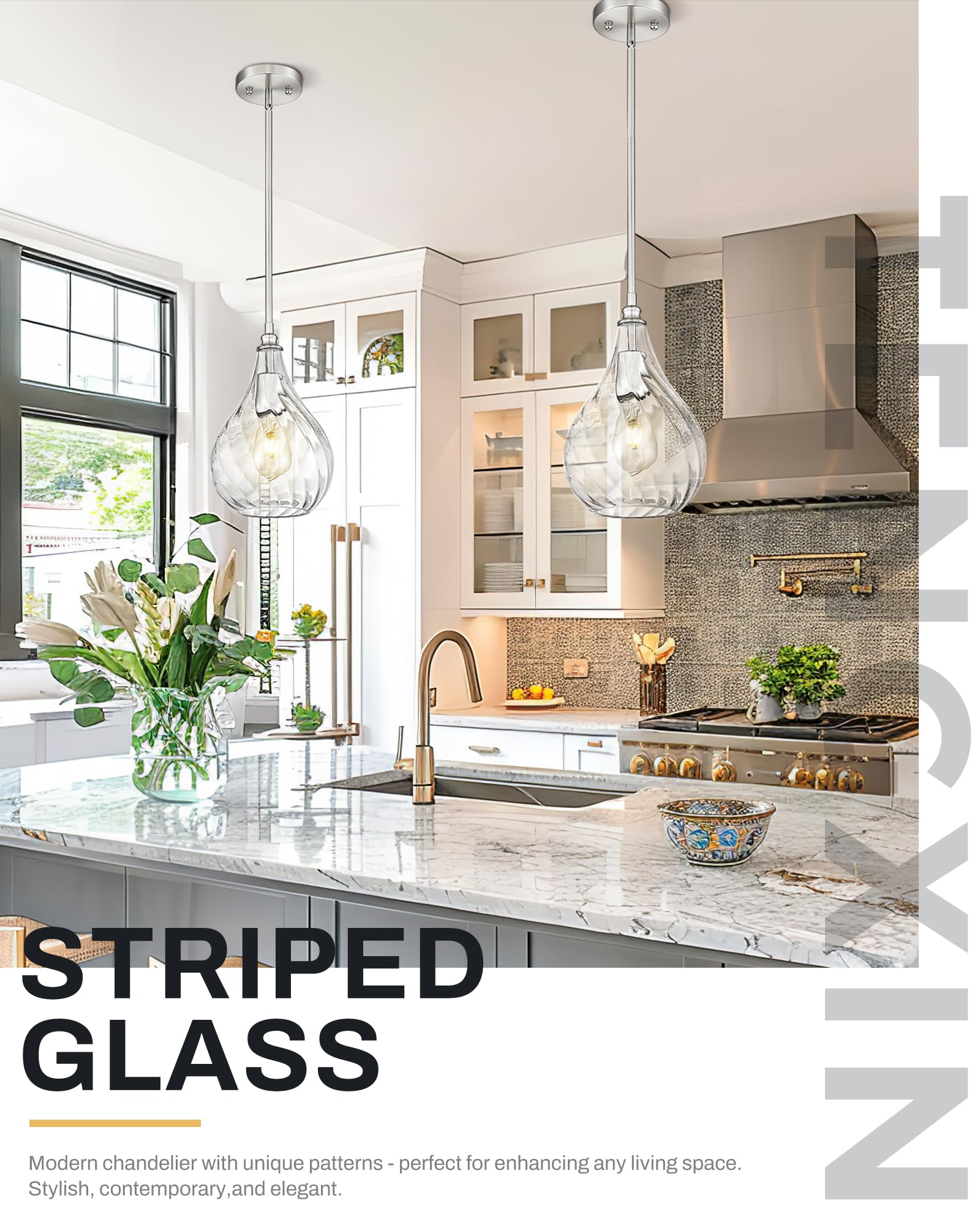 TENGXIN 8 Inch Brushed Nickel Hammered Pendant Light for Kitchen & Dining Room, Model TXPLBN12-L