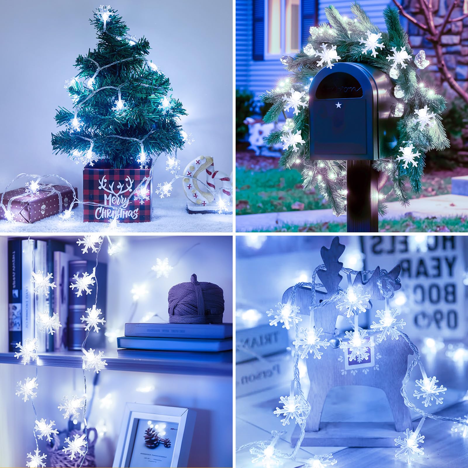 Brightown Christmas Snowflake String Lights, 100 LED, 43 FT, 8 Modes, Waterproof, Plug-in, White, Model DMO-S-100