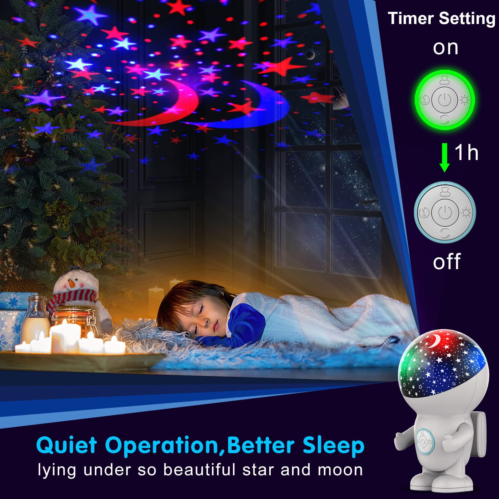 Night Light Projector,Night Light For Kids,Astronaut Star Projector With Energy Halo 1H Timer And 360 ° Rotation,Baby Night Light Ceiling Light Projector,Best Gifts For Boys Girls Bedroom Decor