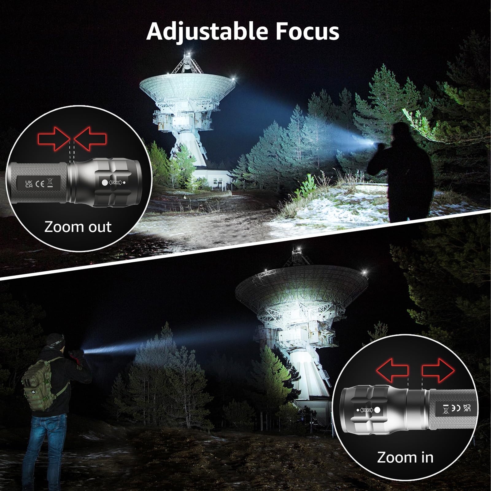 Lighting EVER LED Flashlights, Small Waterproof Aluminum, Adjustable Focus, High Lumens, Gray, Model 1200012, 2 Pack, AAA Batteries Included