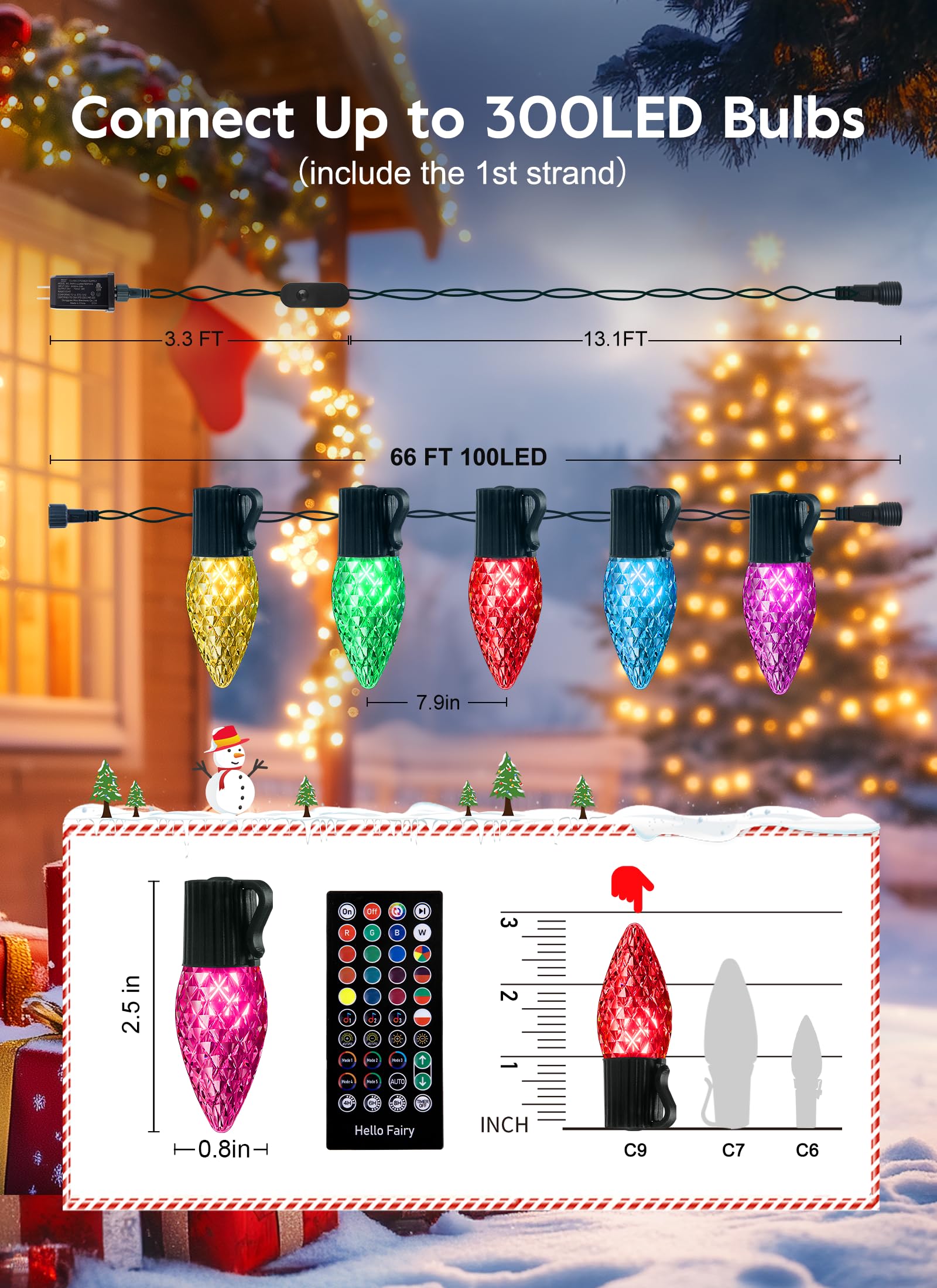 Brightown Smart C9 Christmas Lights, 100 LED, 66 Ft, RGBW, App Control, Music Sync, Model BMSL18