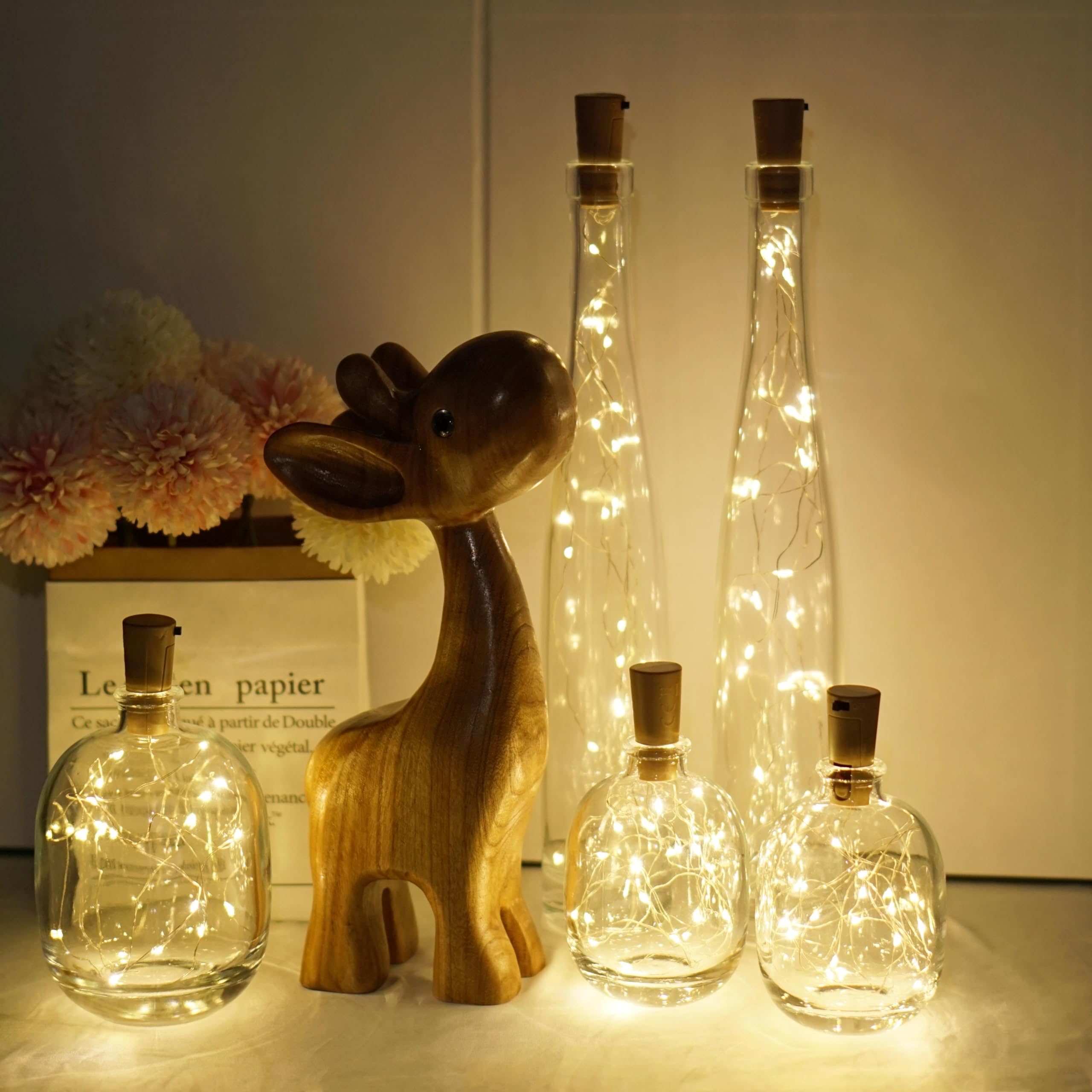 Domora Home Wine Bottle Lights 20 Leds Cork Lights Waterproof Battery (Included) Operated Fairy Mini String Lights For Diy Jar Indoor Bedroom Party Wedding Christmas Decor Pack Of 4(Warm White)
