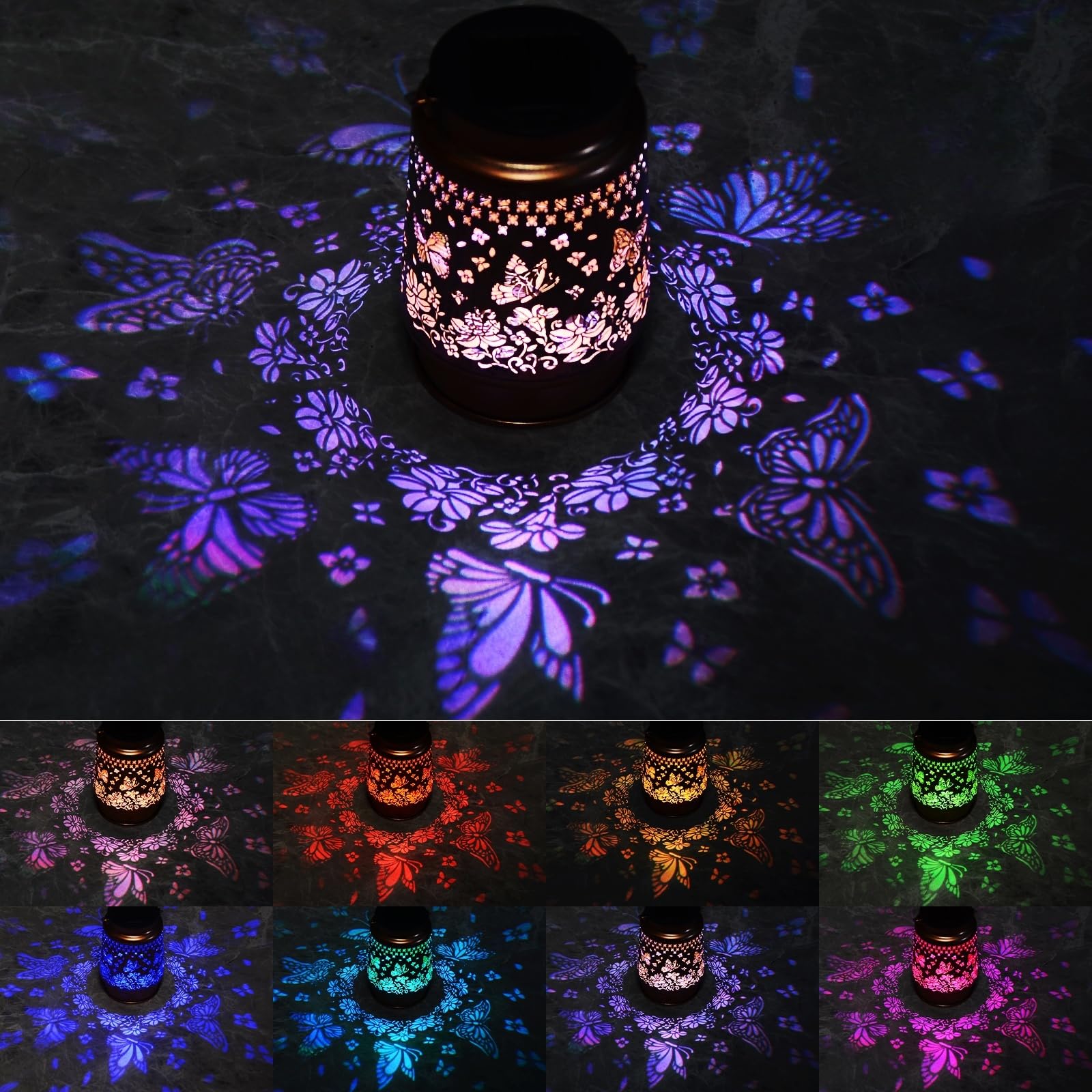 Butterfly Solar Colorful Lanterns Outdoor Waterproof Hanging  Gifts For Mom Grandma Women  Automatic Color Changing Light  Metal Decor Lanterns For Garden Patio Yard Lawn Backyard