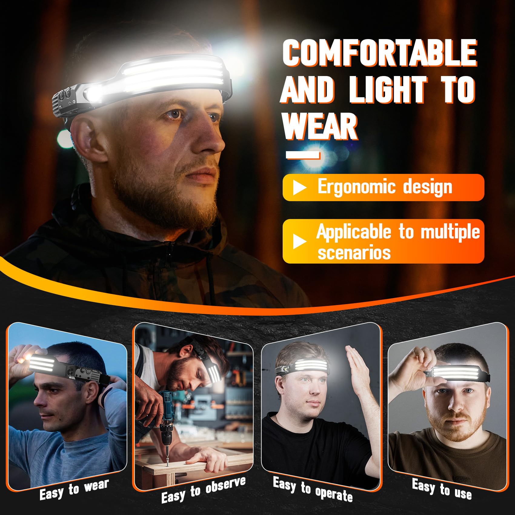Axrunze 6 Pack Headlamp Rechargeable, Led Headlight Flashlight Super Bright With 230 Wide Beam, Motion Sensor, 5 Modes Waterproo