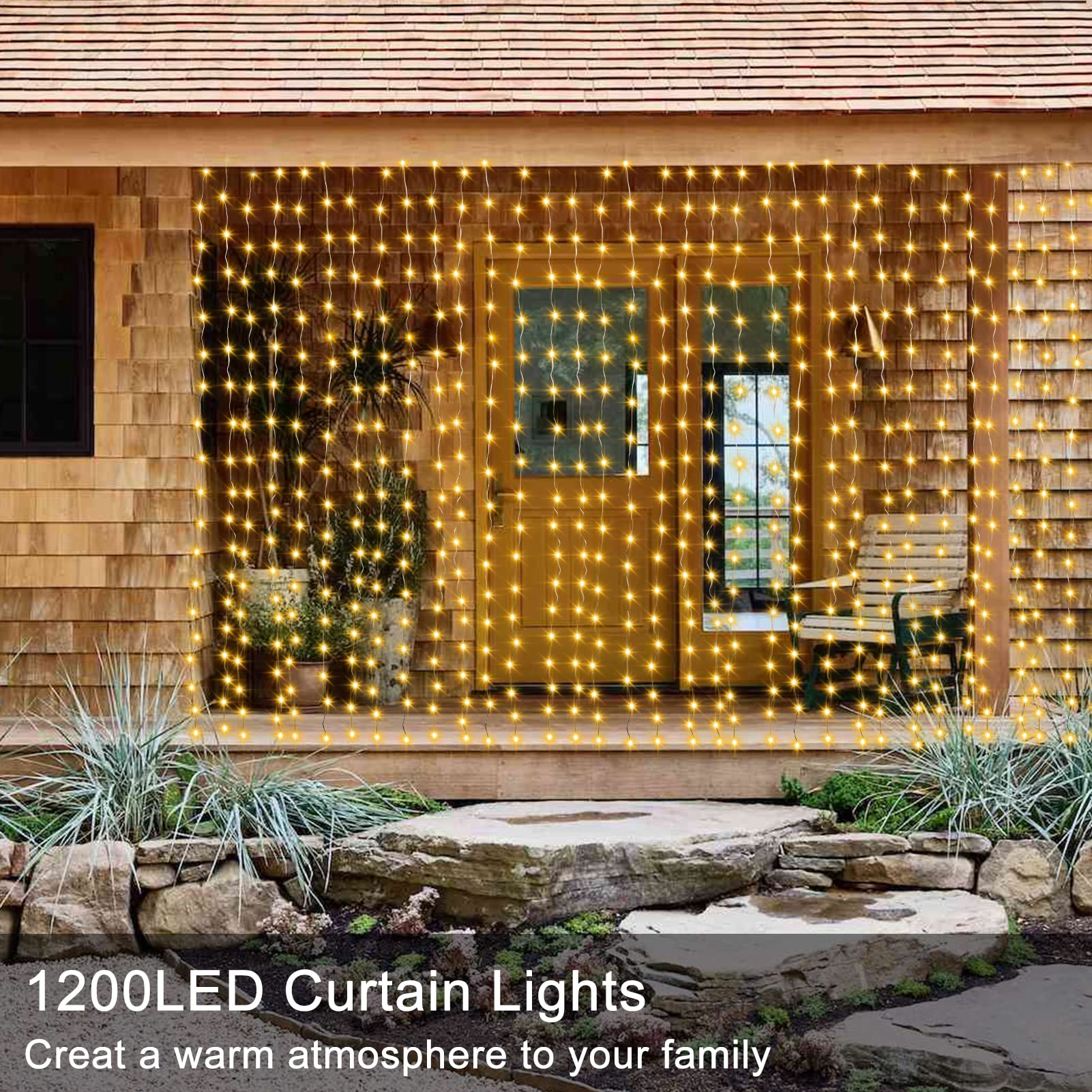 Zaiyw 1200 Led Curtain Lights 10X10Ft, Plug In Fairy Curtain Lights With Timer Remote Control Outdoor Curtain String Lights Wate