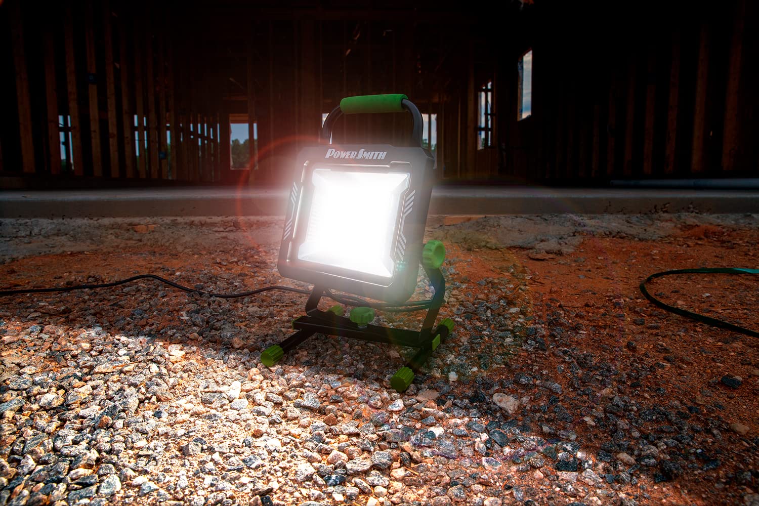 Powersmith Pwls150H 15000 Portable Led Work Light With Two Brightness Modes, Metal Housing And Stand, 10 Ft. Power Cord, Impact