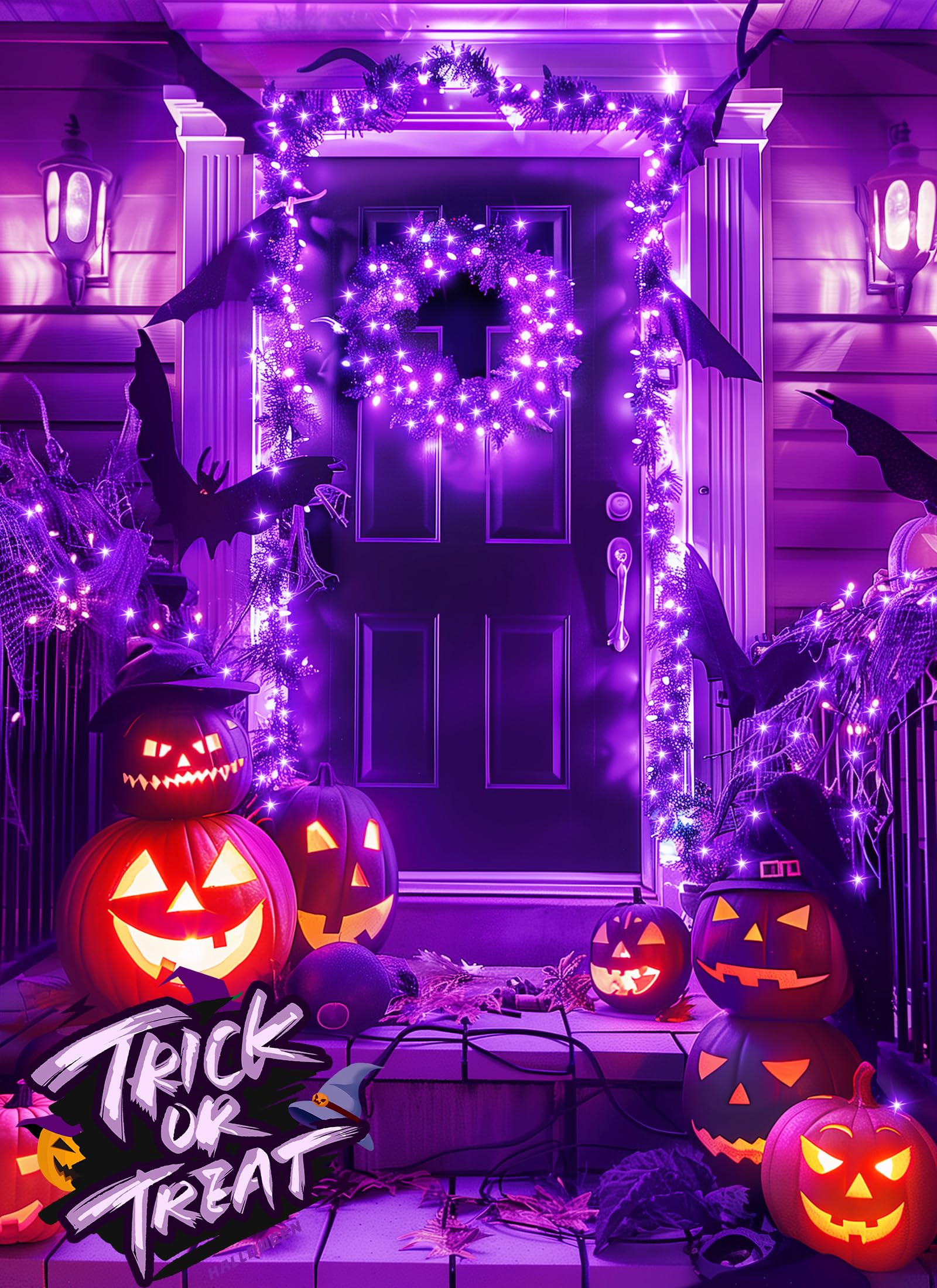Minetom 33Ft 100 Led Purple Fairy Lights, Battery Operated, Waterproof Copper Wire For Halloween Decorations