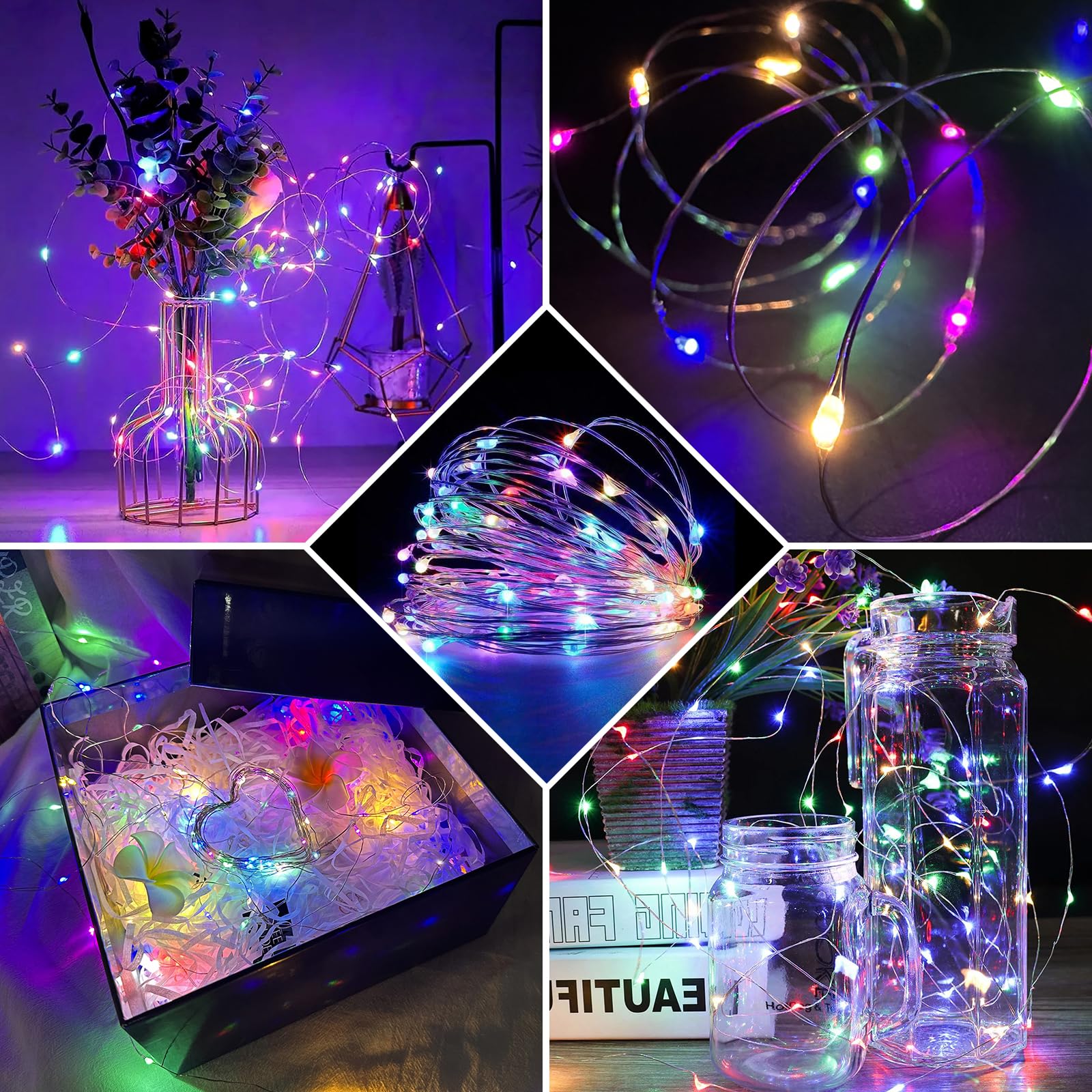 Chzk 24 Pack Fairy Lights 7Ft 20 Led Twinkle String Lights Battery Operated Lights Waterproof Firefly Starry Lights Mason Jar Lights For Party Wedding Christmas Valentines Day (24, Multicolor)