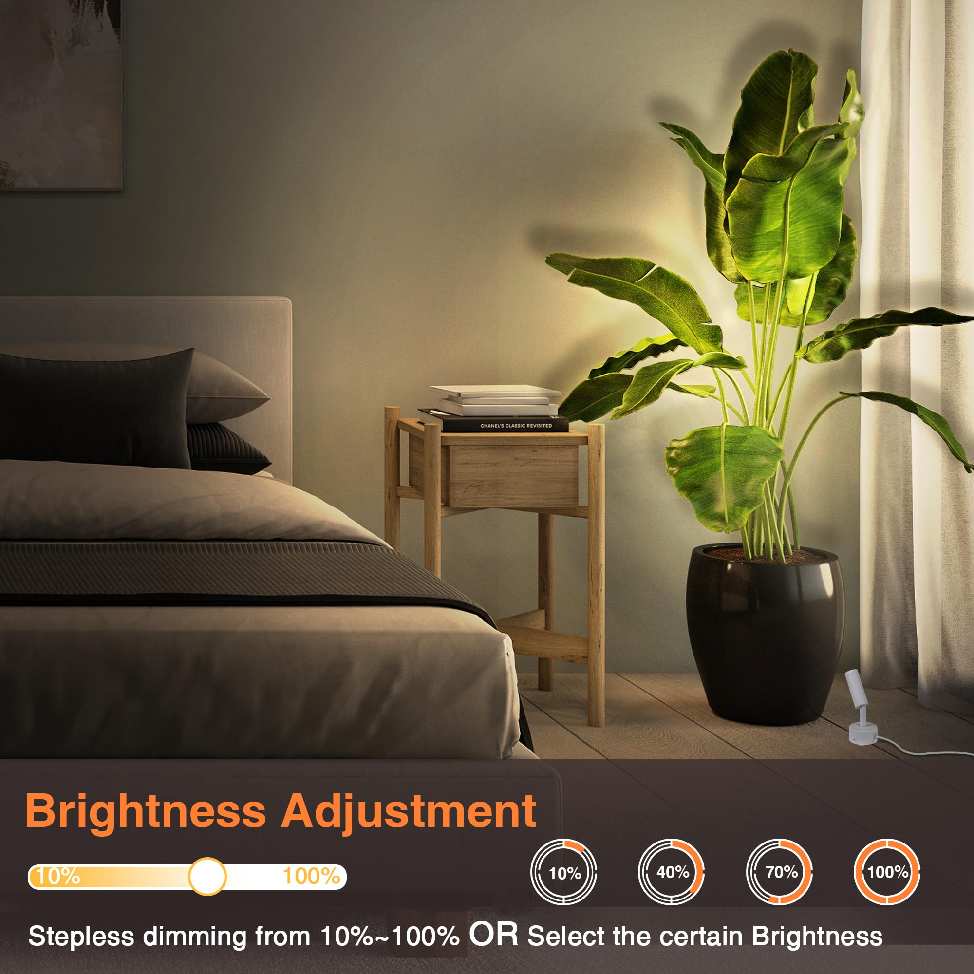 Urtom Dimmable Led Spot Lights Indoor, Remote Controlled With Timer, 3W Plug-In Up Lights, 3000K/4000K/5000K Uplighting Indoor Spotlight For Accent Lighting Plants Or Artwork, 2 Pack