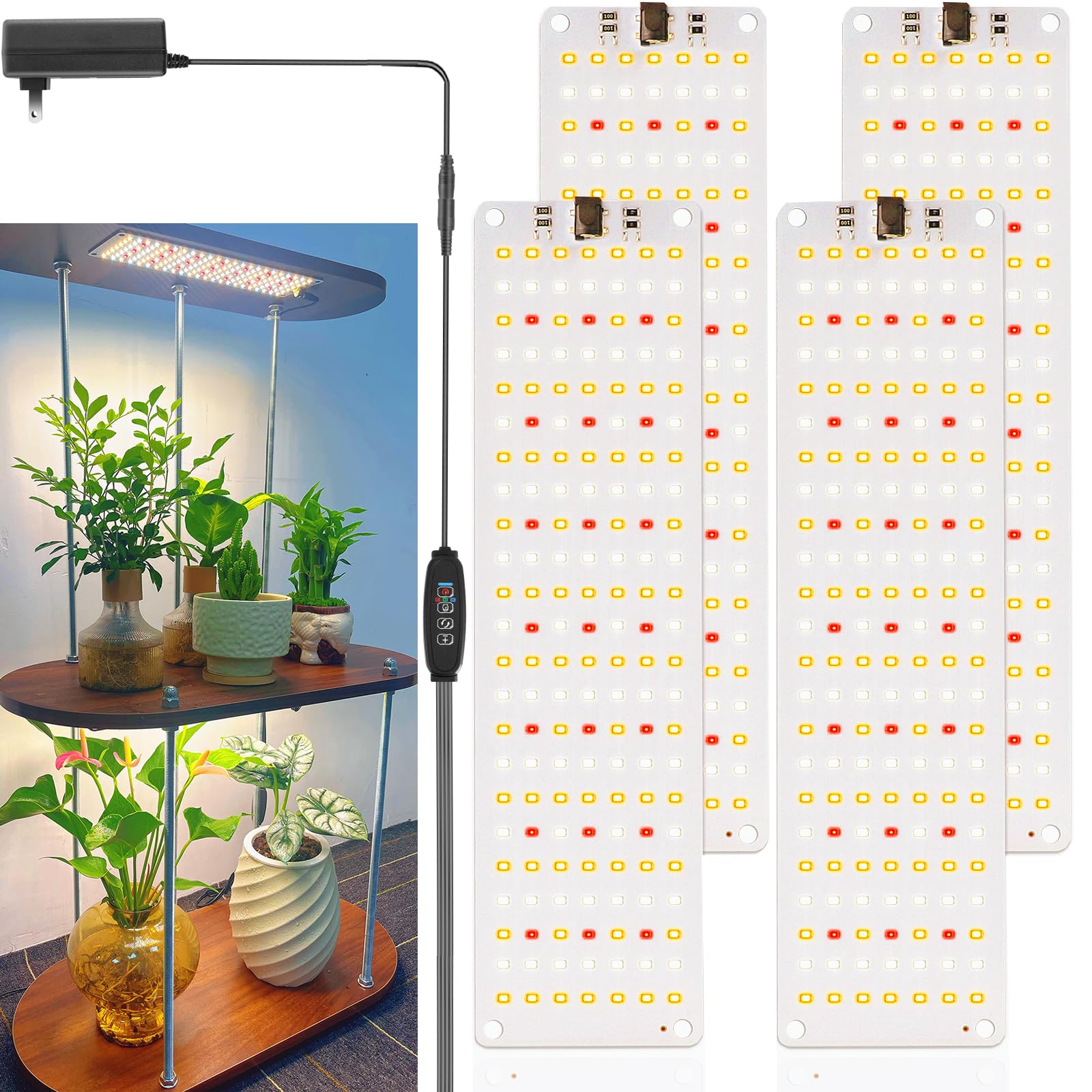 YFFLO Grow Lights for Indoor Plants, Full Spectrum, 644 LEDs, 10 Dimmable Levels, Auto On/Off Timing, 4PCS, Aluminum, Model ZWDYF01