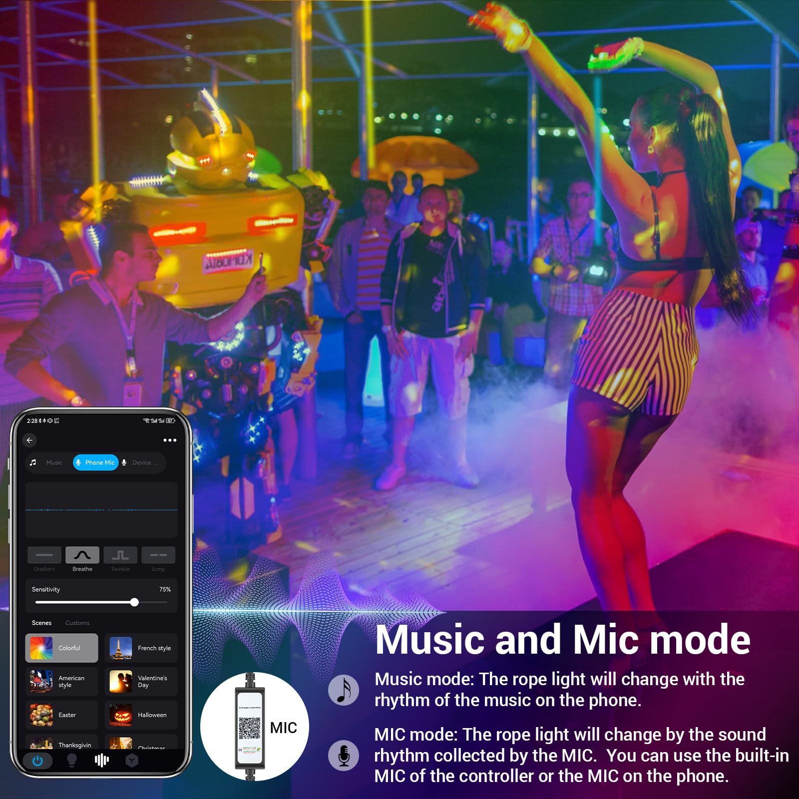 Hotmoon Smart Led Outdoor Rope Light, 98.4Ft Rgb Color Changing, App & Rf Remote Control, Ip65 For Garden & Parties, Model Nts101-Rgb-Us-F