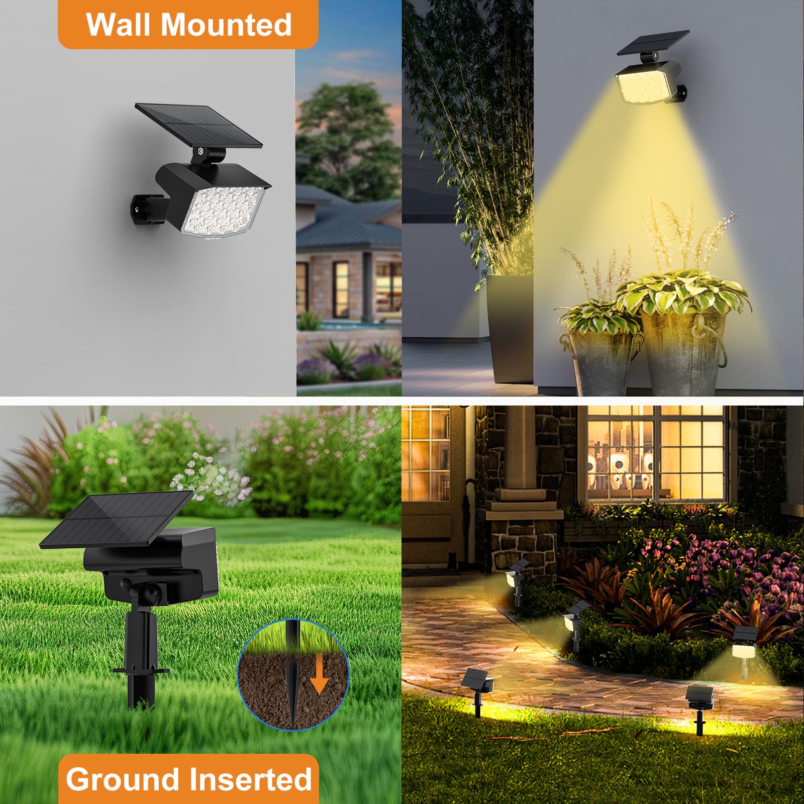 WELALO Solar Spot Lights, 10 Pack, Adjustable, 3 Modes, IP65 Waterproof, Warm White