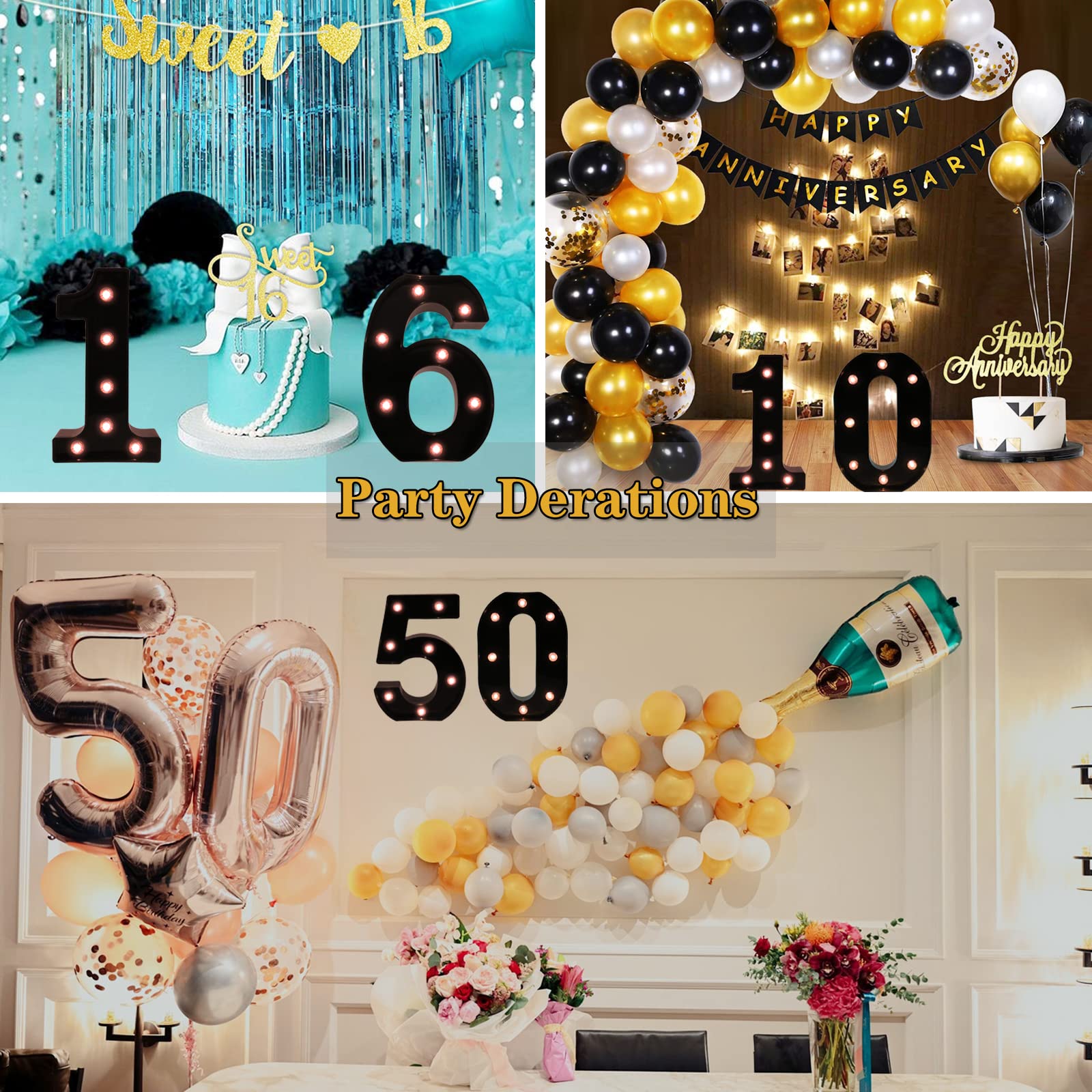 Light Up Black Alphabet Marquee Number Sign Led Marquee Number Lights Sign For Night Light Home Bar Christmas Lamp Birthday Party Wedding Decoration 6