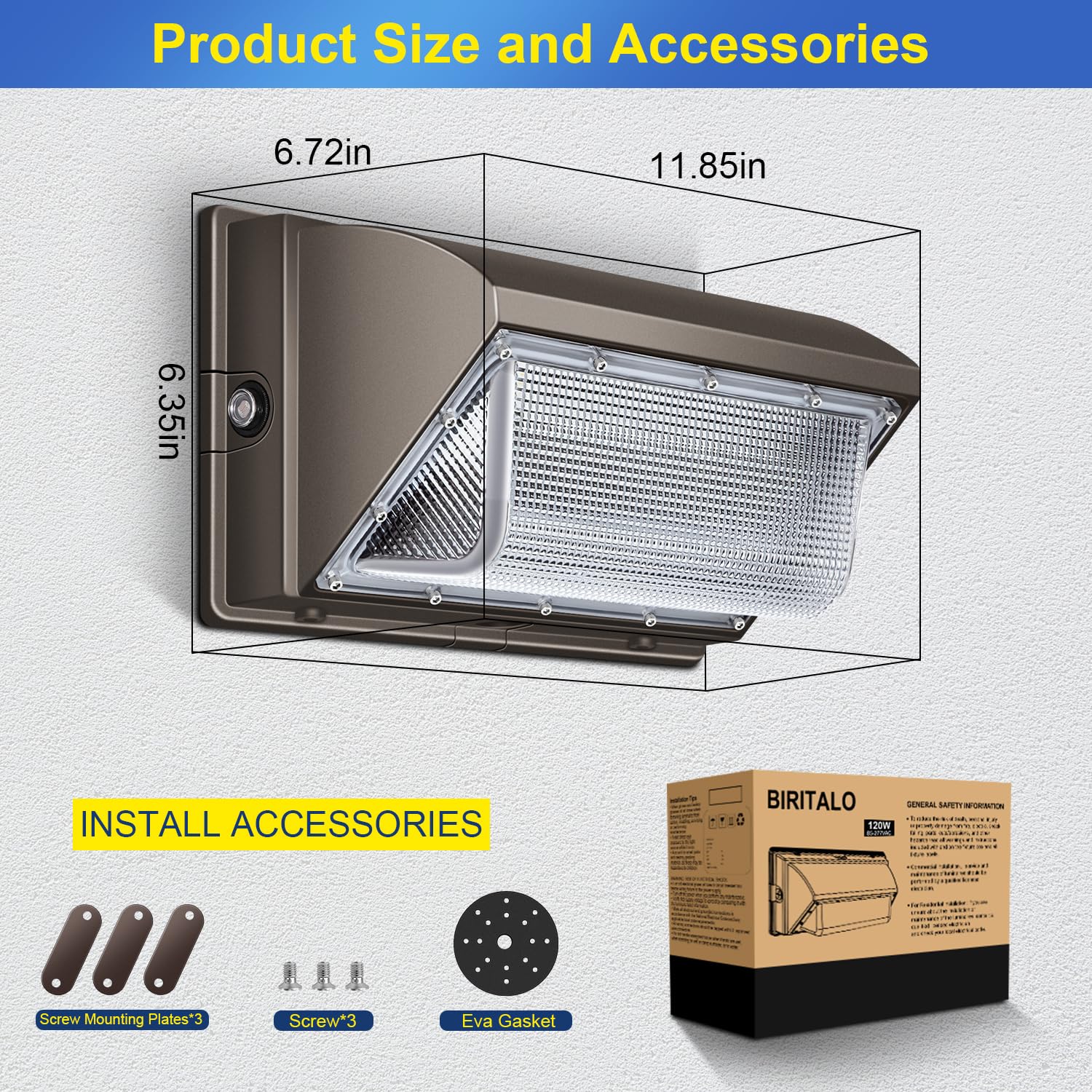 Biritalo Led Wall Pack Light 18000Lm Dusk To Dawn Led Outdoor Flood Security Lights 120W 5000K 100V-277V Commercial And Industrial Building Wall Mount Exterior Lighting For Yard Barn Garage