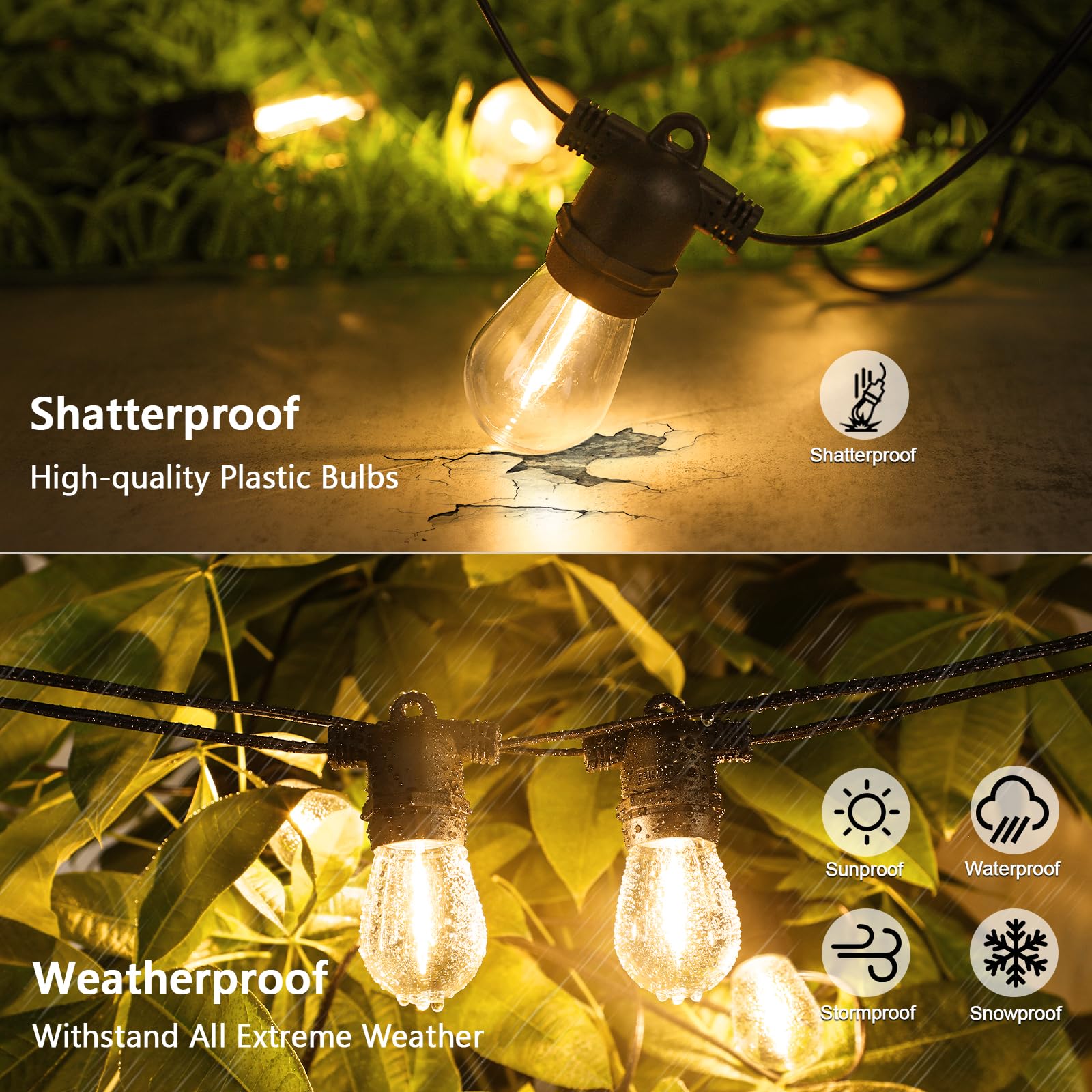 BesLowe 48FT S14 Solar String Lights Outdoor with Remote Controller, Solar Powered Patio Lights Waterproof with LED Edison Bulbs