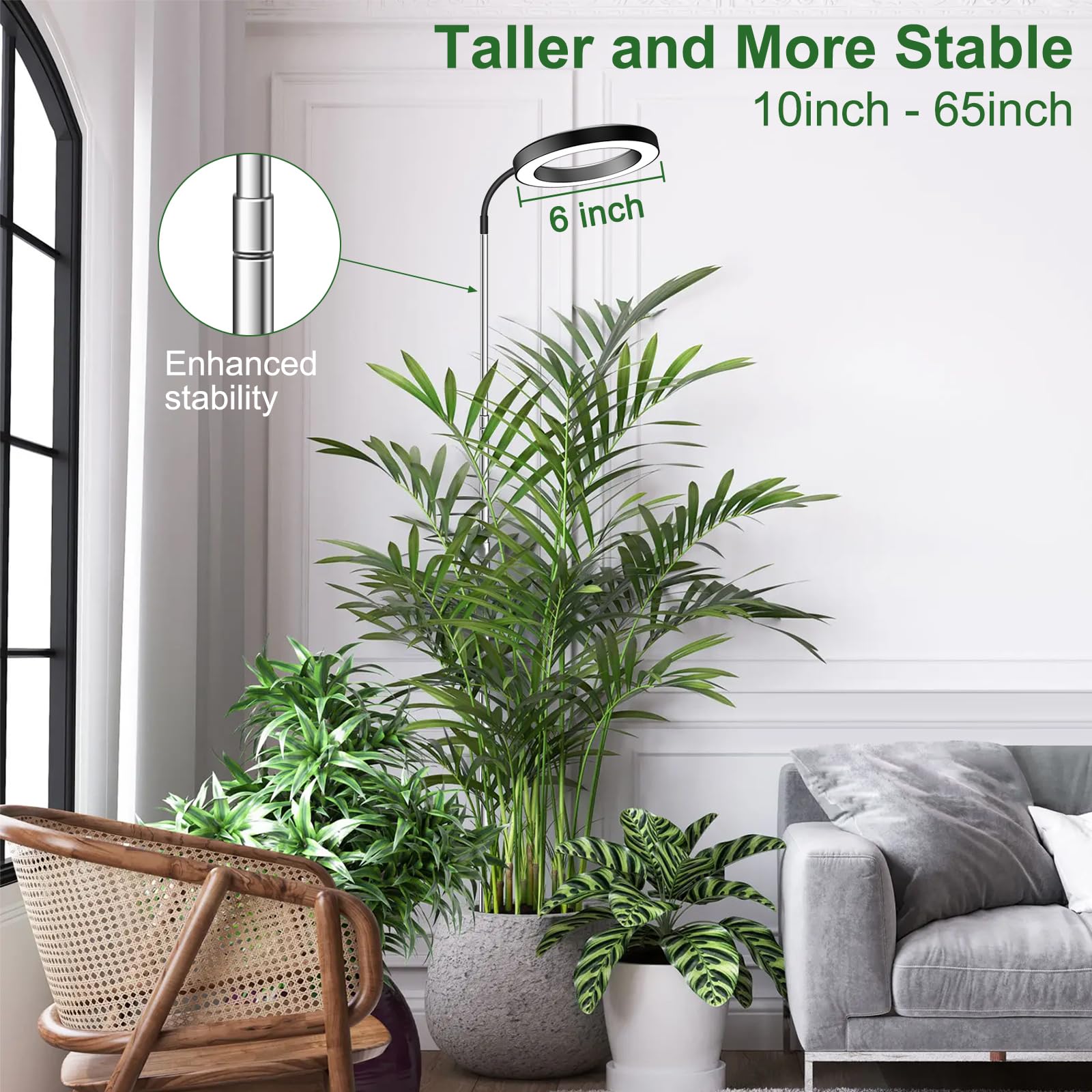 wolezek Grow Lights for Indoor Plants, 80 LEDs Full Spectrum, 65in Height Adjustable, Black Pair, Model BL-B20B-2