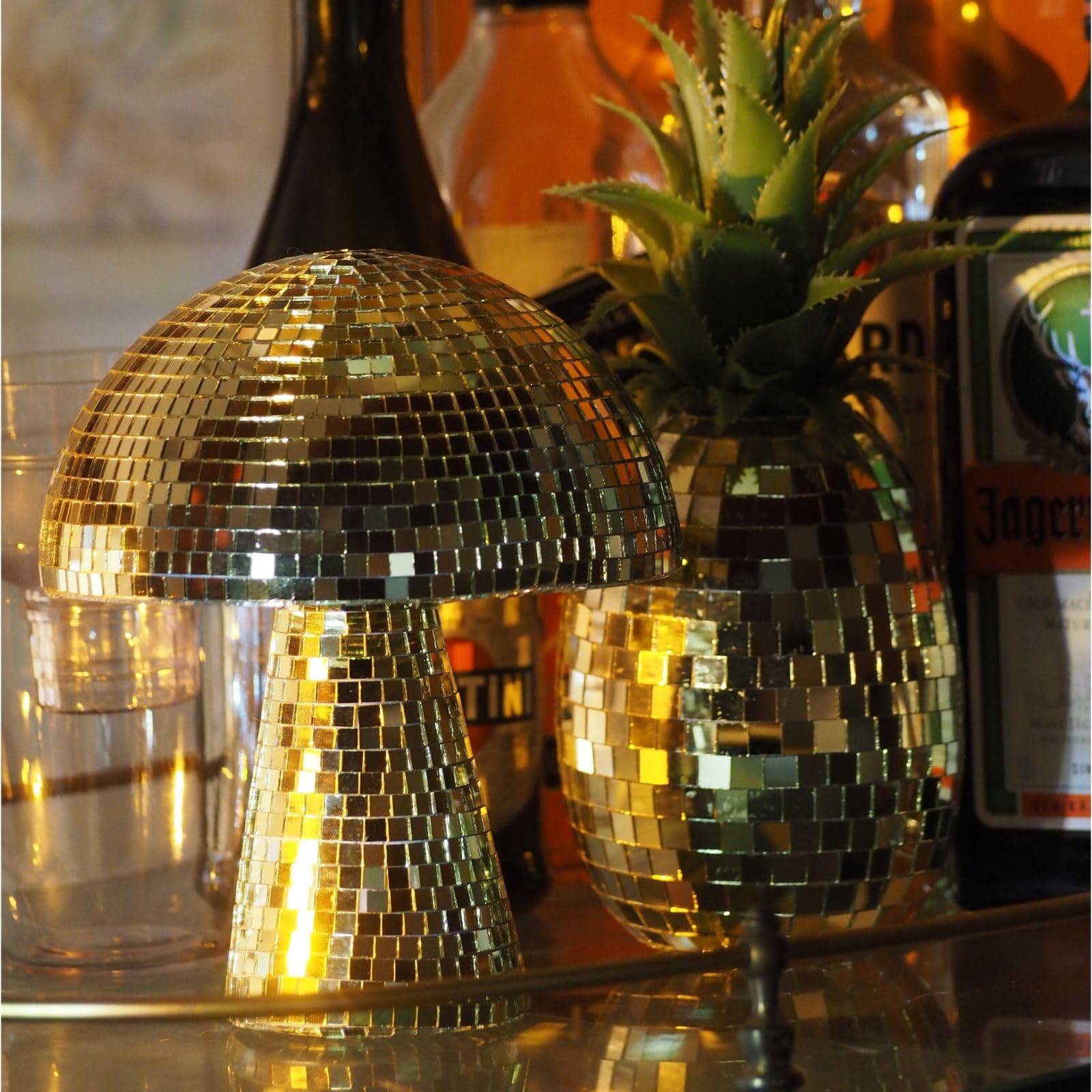 Yeehlmer Creative Mushroom Disco Ball For Party Table Decor Mirror Retro Handmade Disco Ball Mushroom Shape Home Art Decorations Bar Ornaments (Gold M(7))