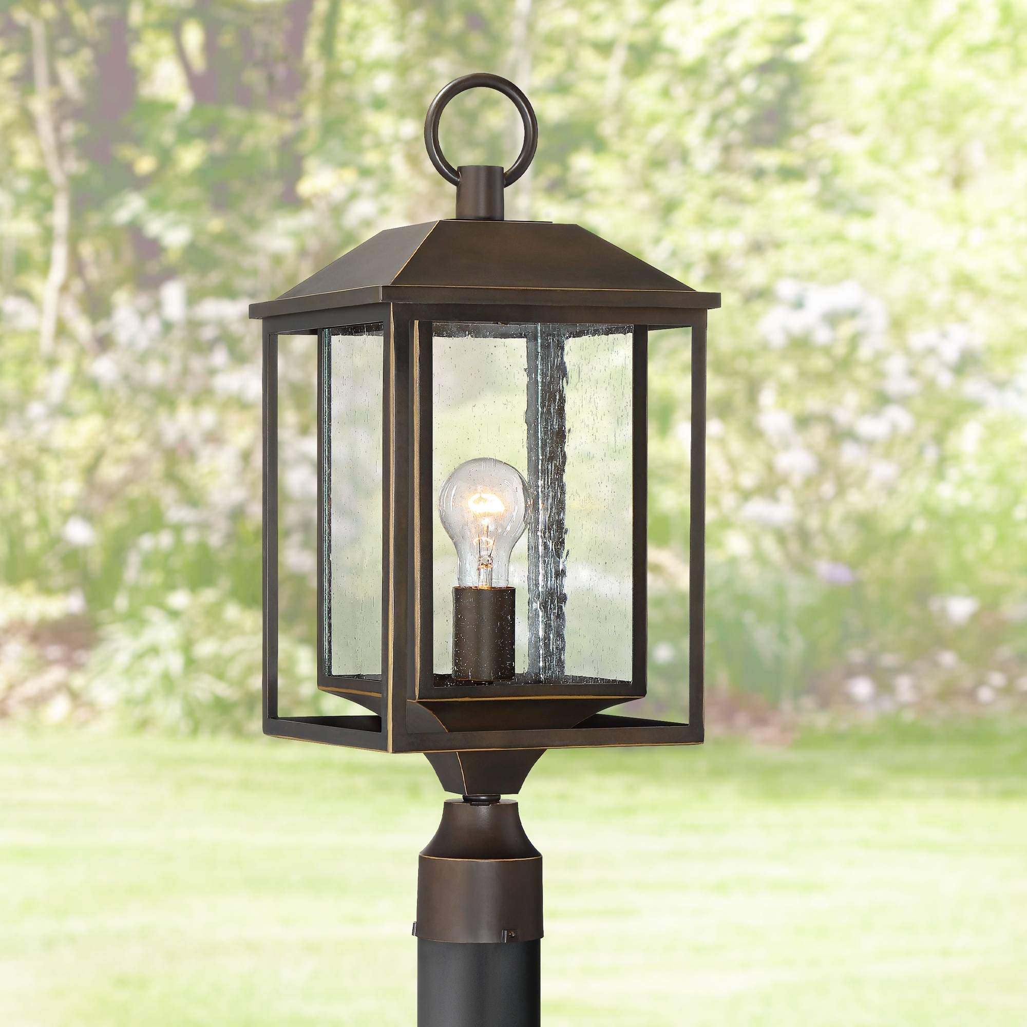 John Timberland Outdoor Post Light Fixture, Brown Bronze Metal, Textured Clear Glass, 21.5in for Porch, Patio, Yard, Walkway