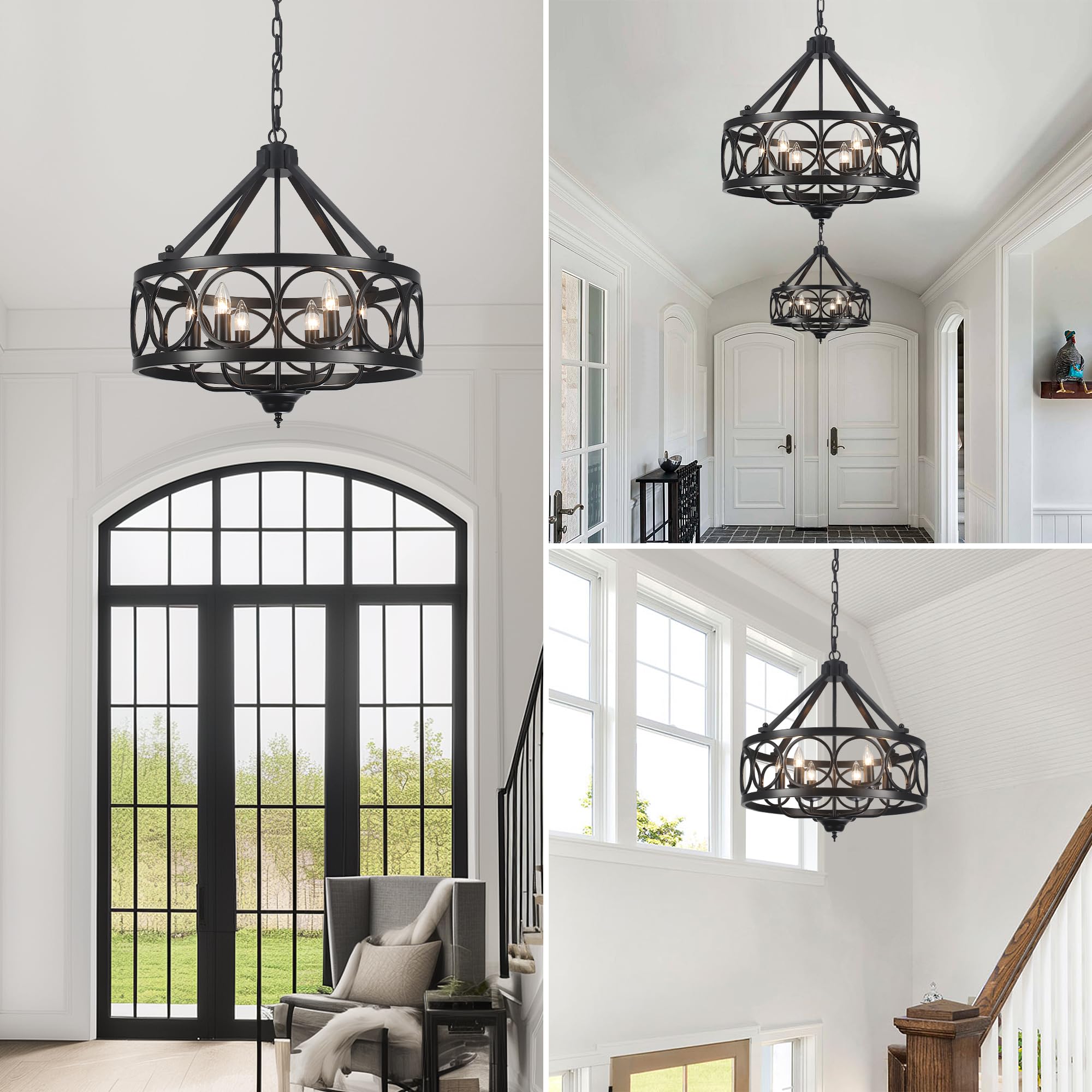 Black Chandeliers Dining Room Light Fixtures Farmhouse Rustic Industrial 6-Light Pendant Light Kitchen Island For Foyer Entryway