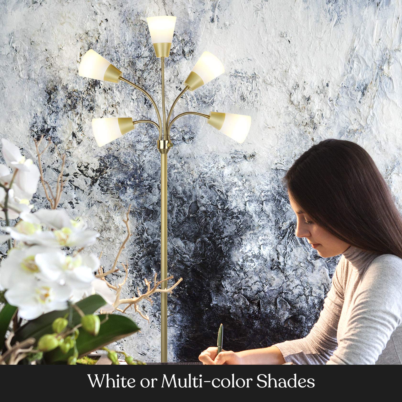 Brightech Medusa Modern LED Floor Lamp - Multi Head, Brass, 5 LED Bulbs, Model FL-MDSMDRN-BRS