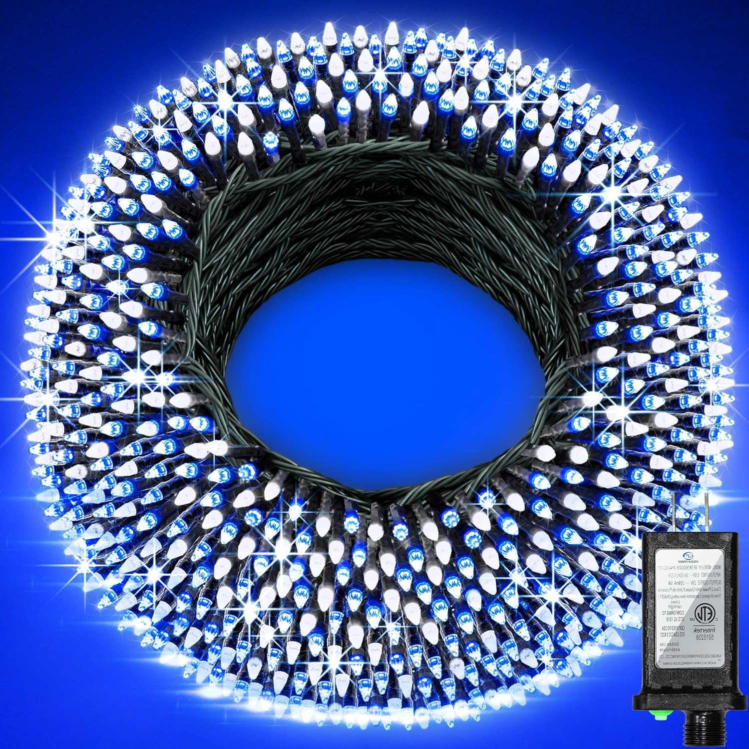1500 Led 470Ft Christmas String Lights Outdoor  12 Pro Modes And Timer Memory & Brightness  Plug In Waterproof Dark Green Wire Twinkle Light For For Xmas Yard Tree Wedding Party Decor (Blue & White)