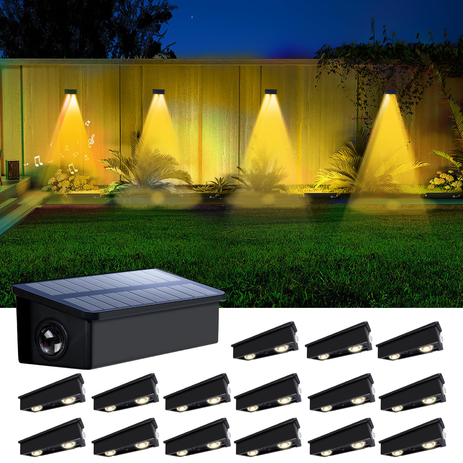 Solar Fence Lights Outdoor Waterproof LED Spot Lens for Step  Wall  Deck  Patio  Yard  Rail  Garage  Pool  Stair  Walkway  Garden Landscaping Enhanced Security Easy Install Warm White 16 pack