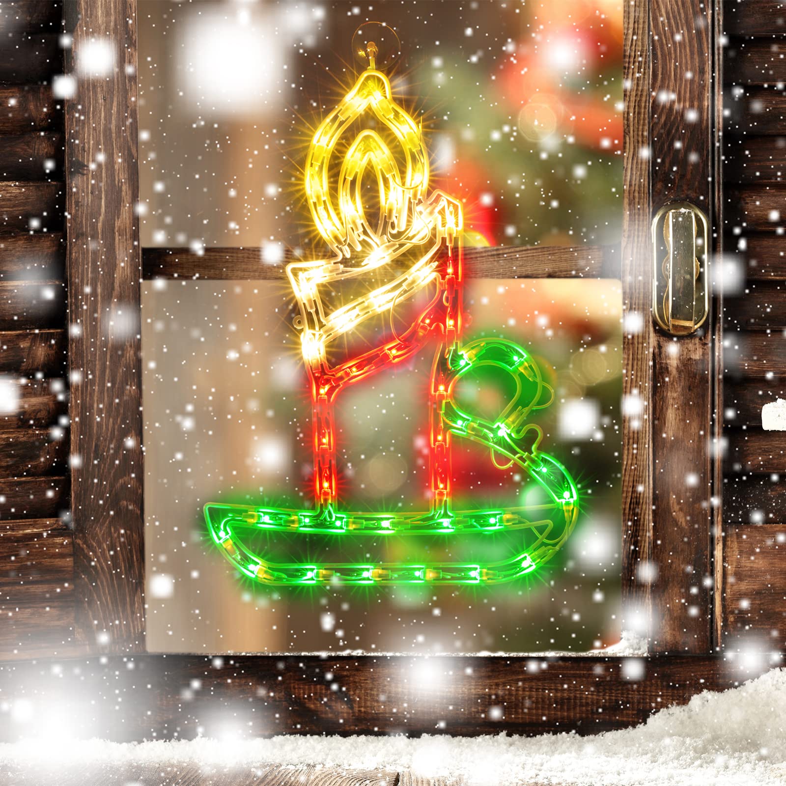 Justpro Christmas Window Silhouette Lights, Lighted Candle Double Sided Decorations With 50 Count Incandescent Mini Light, For Holiday Indoor Wall Door Glass Decor