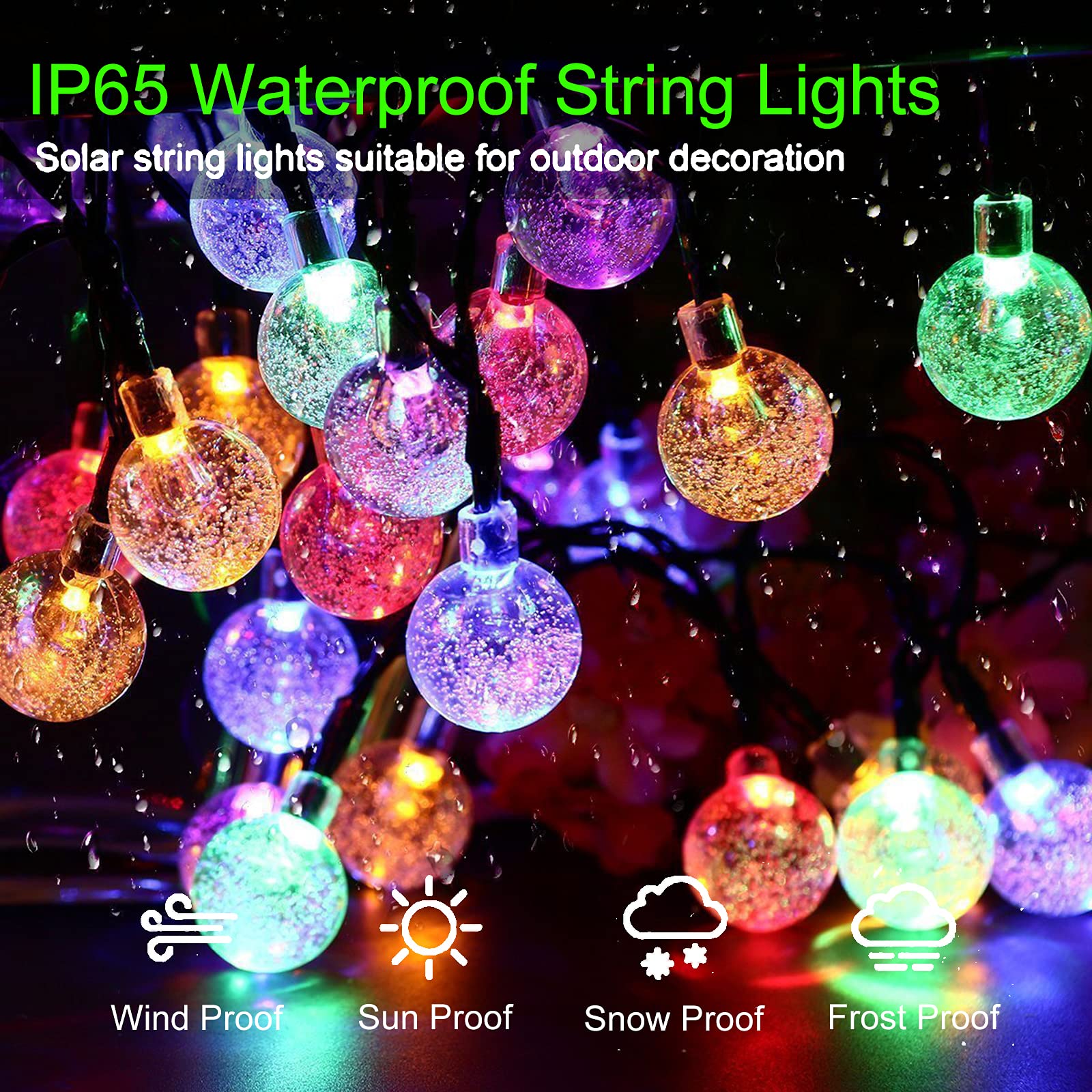 Solar String Lights Outdoor 100 Led 40 Feet Multi-Color Crystal Globe Lights With 8 Lighting Modes, Waterproof Solar Powered Pat