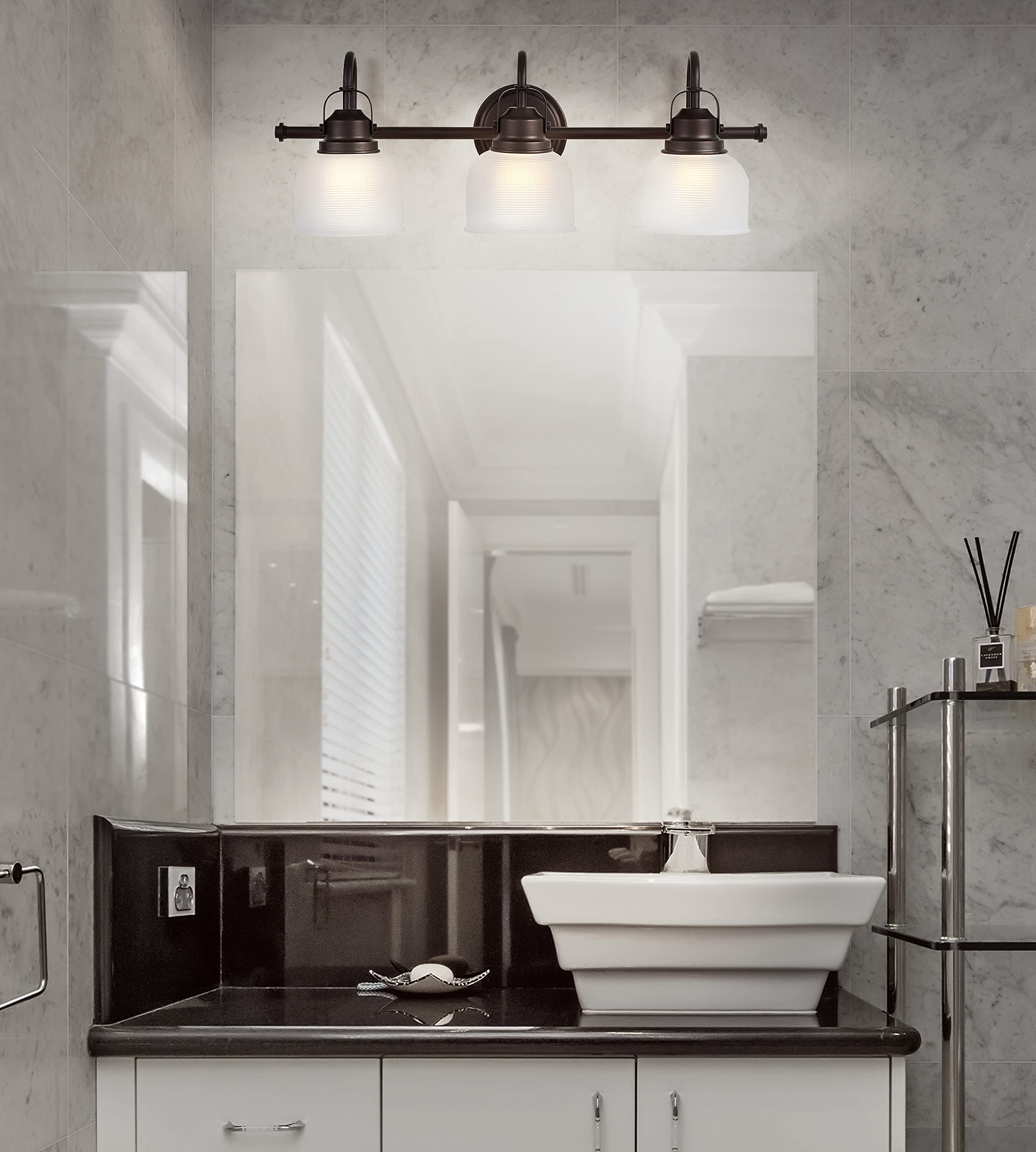 JONATHAN Y Virginia 3-Light Vanity Light, Metal/Glass, Oil-Rubbed Bronze, Model JYL7409C, 2700K LED Bulbs