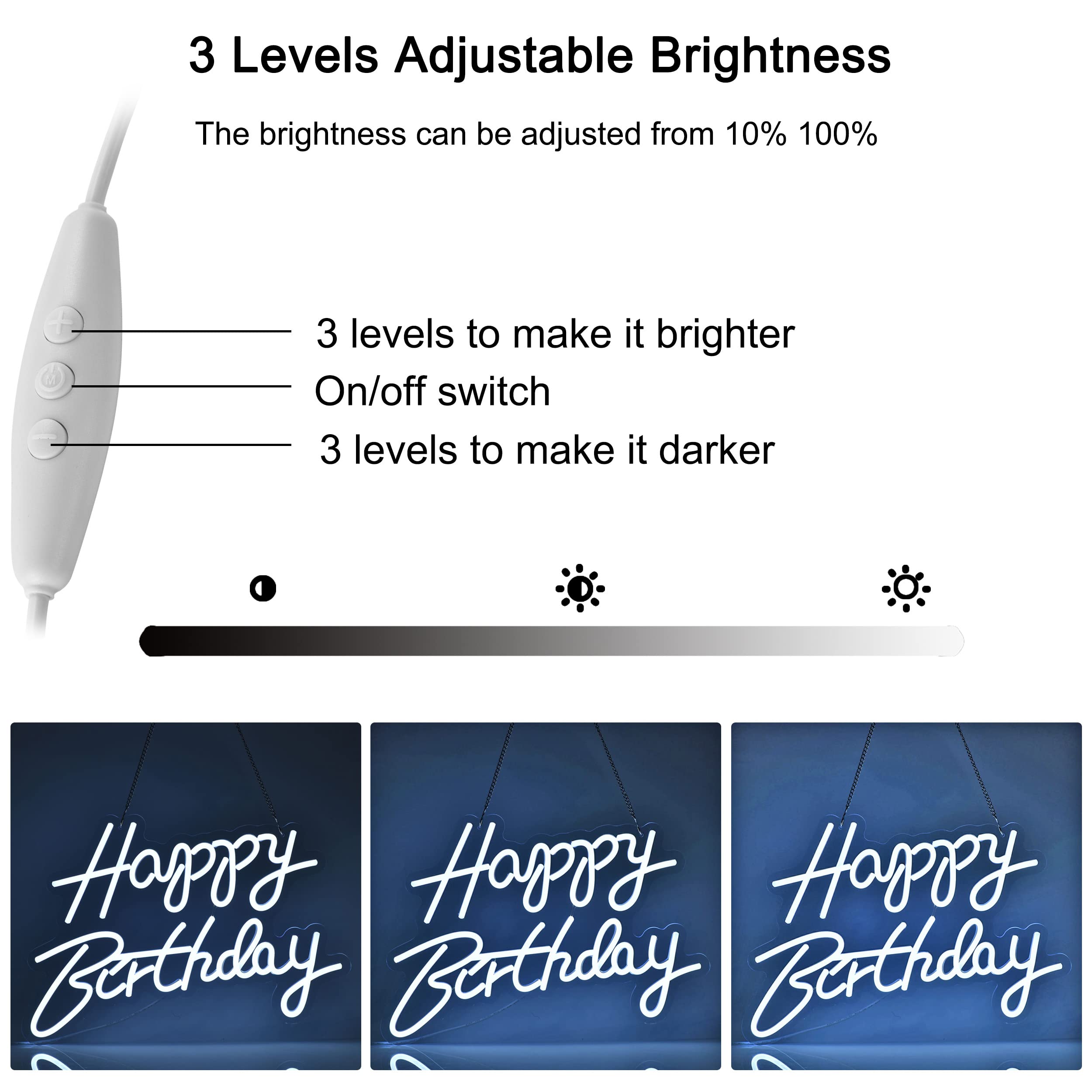Neonhonba Happy Birthday Neon Sign, Dimmable, 17x12 inches, White Wall Decor