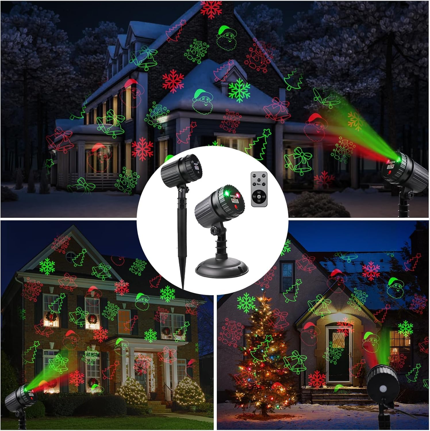 Christmas Laser Lights Projector Outdoor, Projector Lights Landscape Spotlight Red And Green Star Show With Xmas Decoration Patt