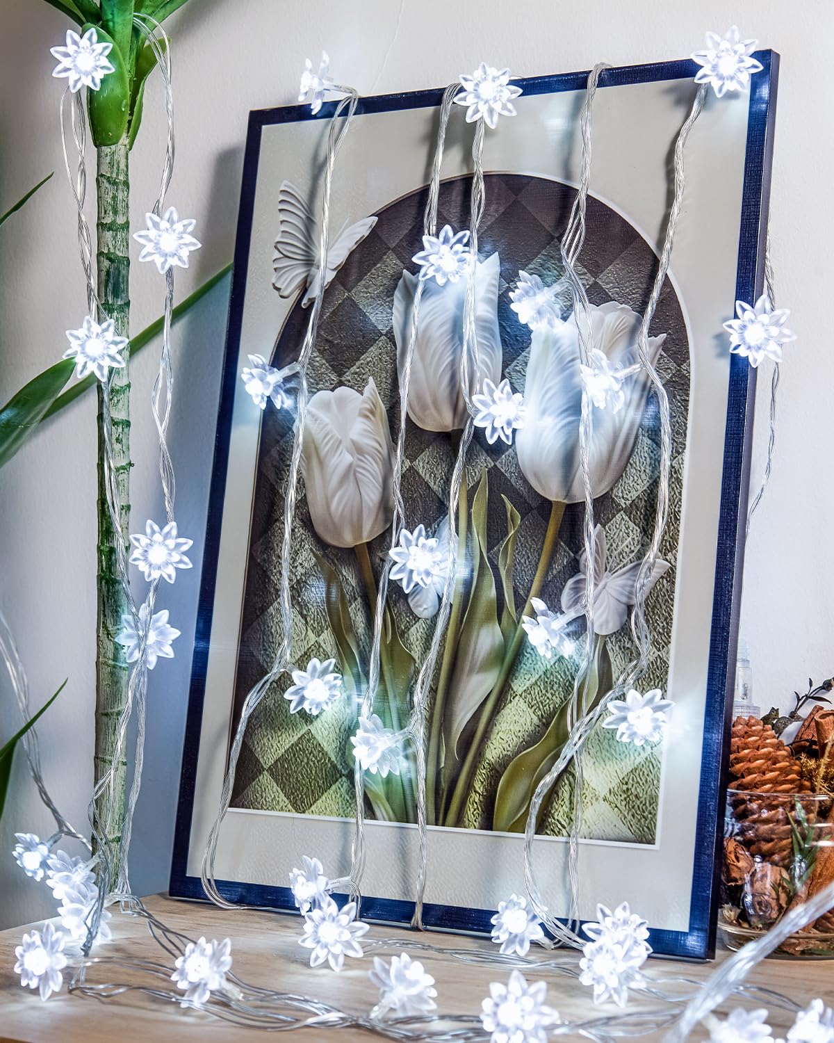 JOLYMOLY Flower String Lights 100 LED Fairy Lights 59ft Cool White FX-SL003 Plug-in with Remote Timer for Indoor Outdoor Decor