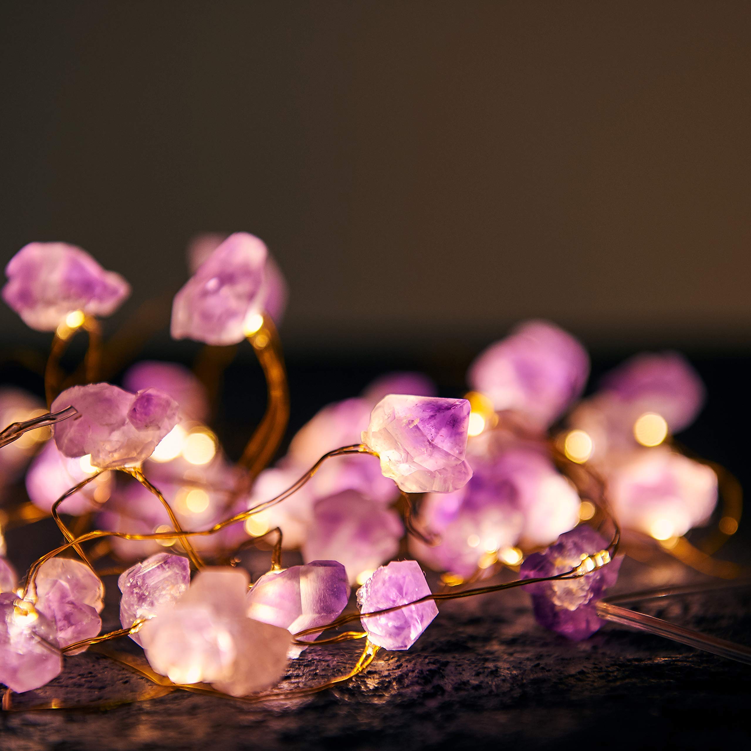 MIYA LIFE Nature Amethyst Crystal String Lights - 10FT 40LEDs, USB/Battery Operated, Purple Grape Crystal Fairy Lights for Bedroom and Office