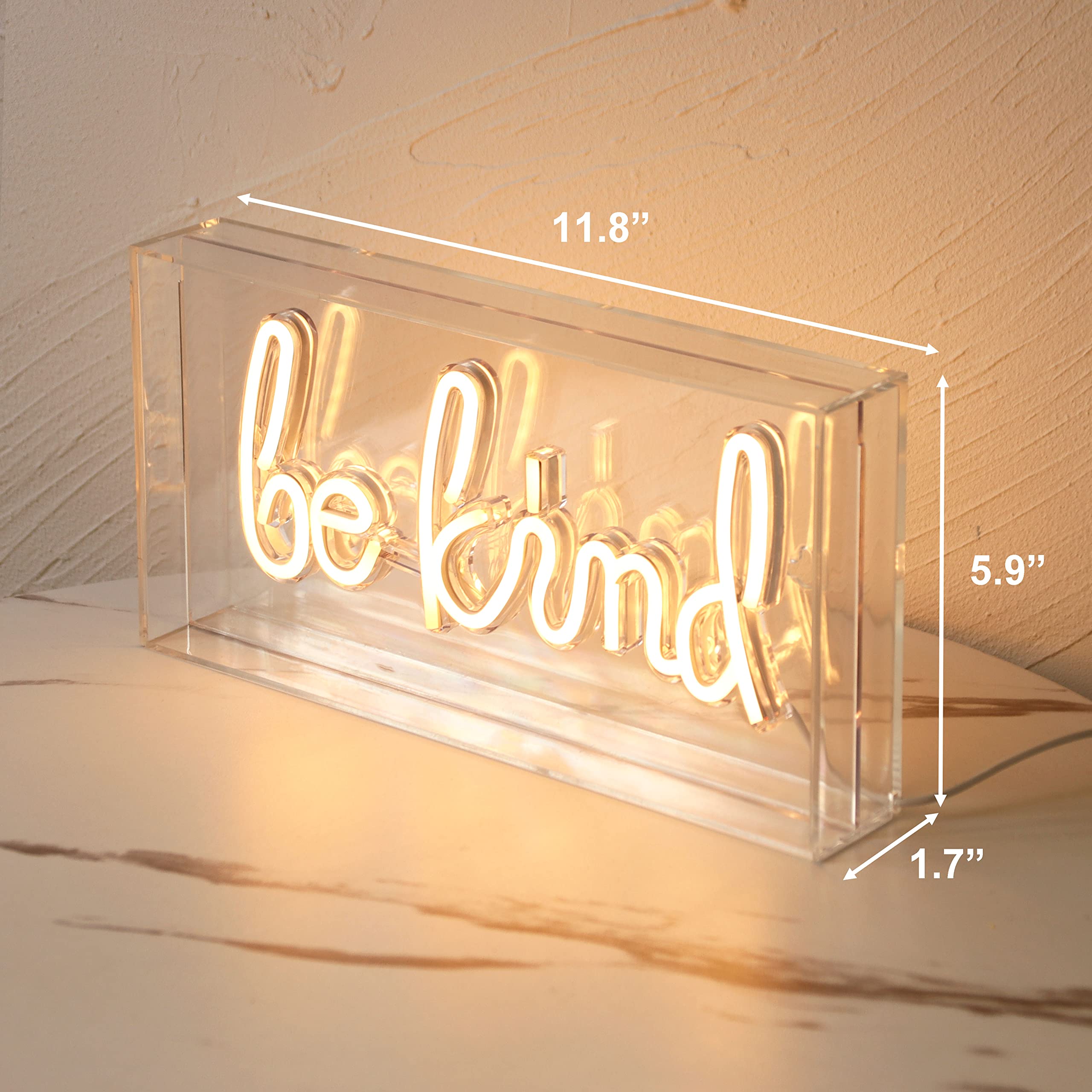 Heliwey Neon Letters Sign - Be Kind Acrylic Wall Decor - Warm White - Perfect for Girls Room, Home, Pub, Hotel, Beach, Christmas Gift