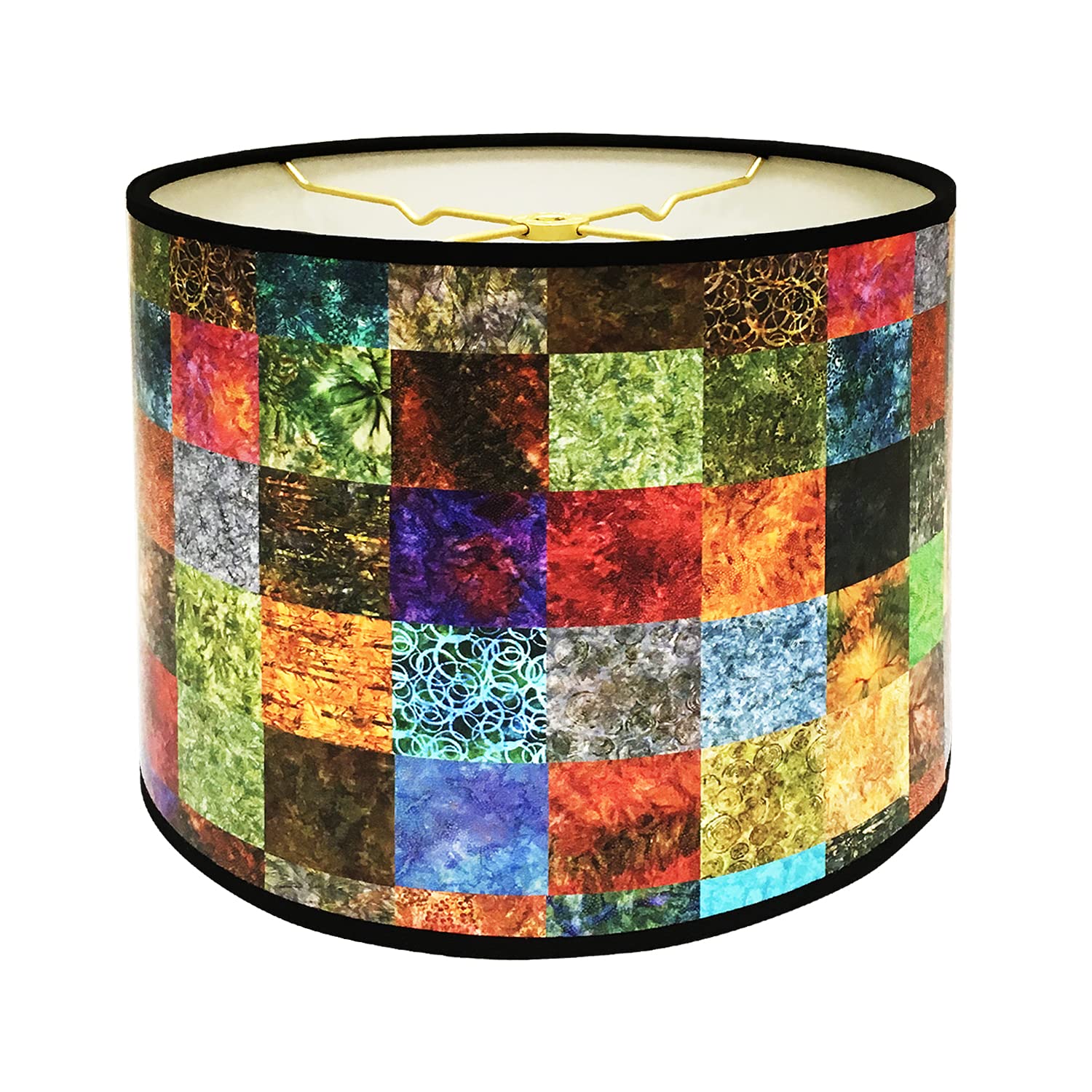Royal Designs, Inc. Trendy Decorative Handmade Drum Shade, Made in USA, 10in, HBC-8008-10, Square Patchwork