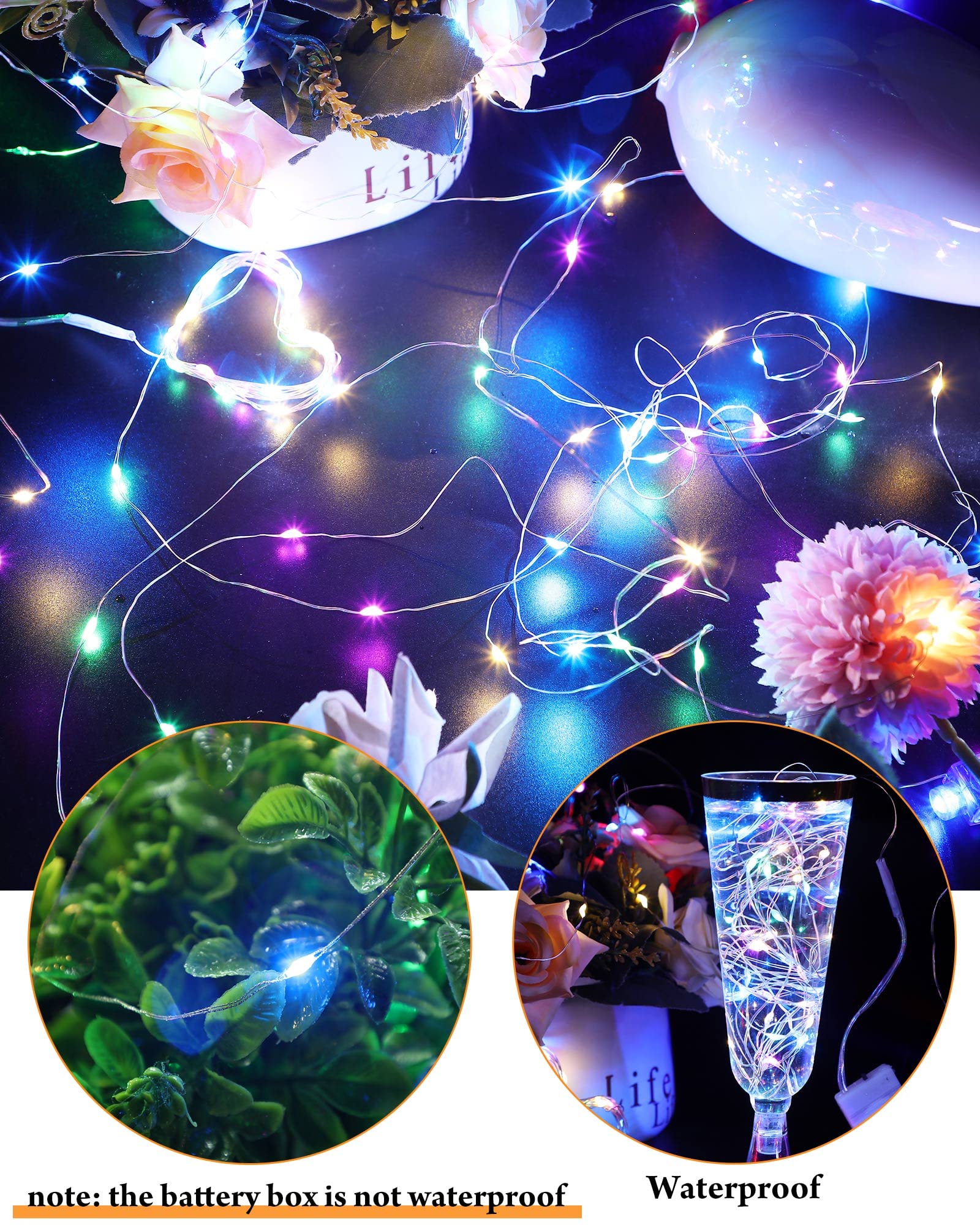 Riakrum 50 Pieces 10Ft 30 Valentine'S Day Led Fairy Lights Battery Operated Tiny Lights String Small String Lights For Jars Starry Waterproof String Lights For Diy Wedding Party (Colorful)