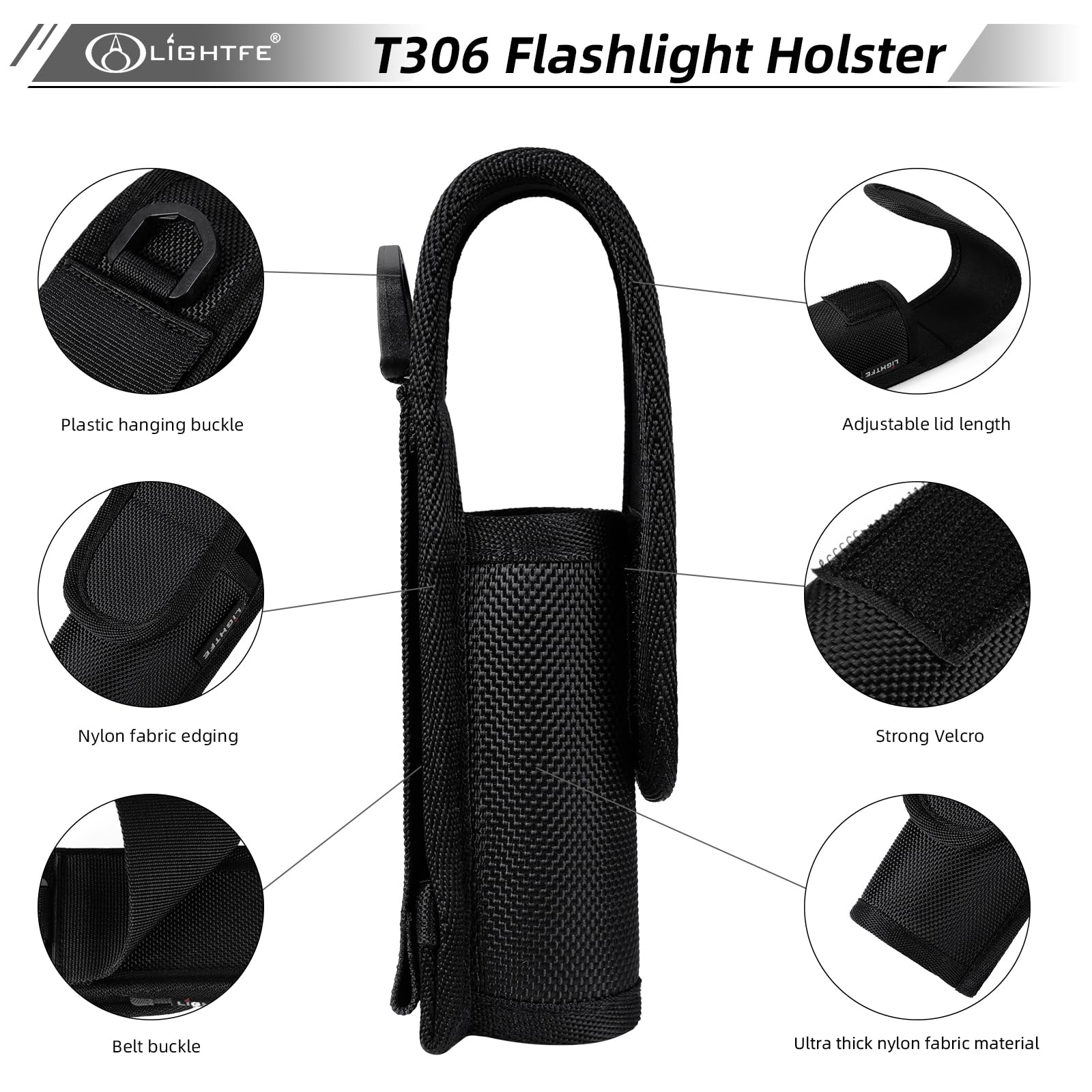 LIGHTFE Tactical Flashlight Holster T306 - Nylon Pouch for 1-1.2" Diameter Flashlights, Suitable for All Lengths