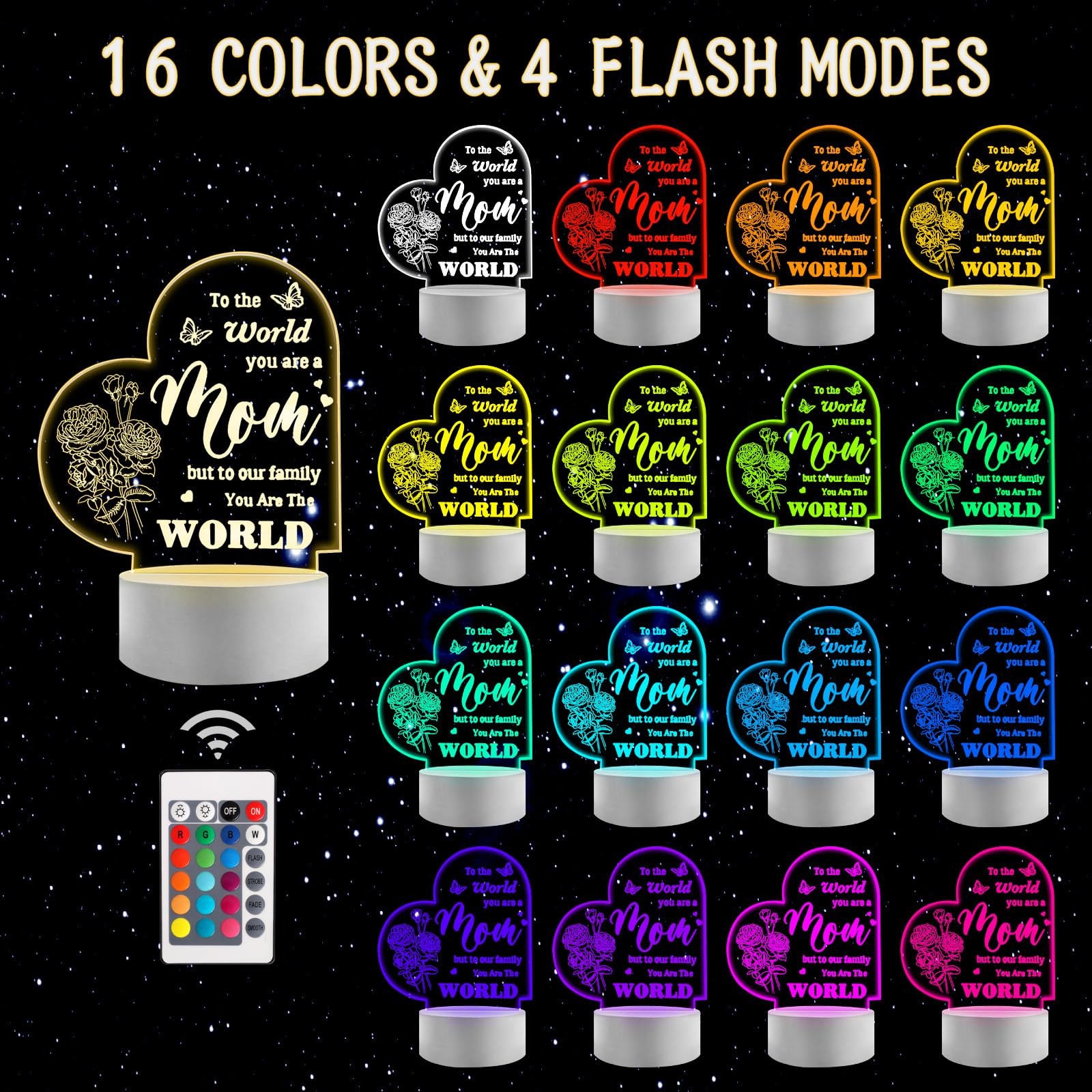 Bassi Christmas Gifts For Mom, Engraved Night Light Lamp Mothers Day Gifts For Mom, Mom Gifts From Daughter Son, 16 Colors Remot