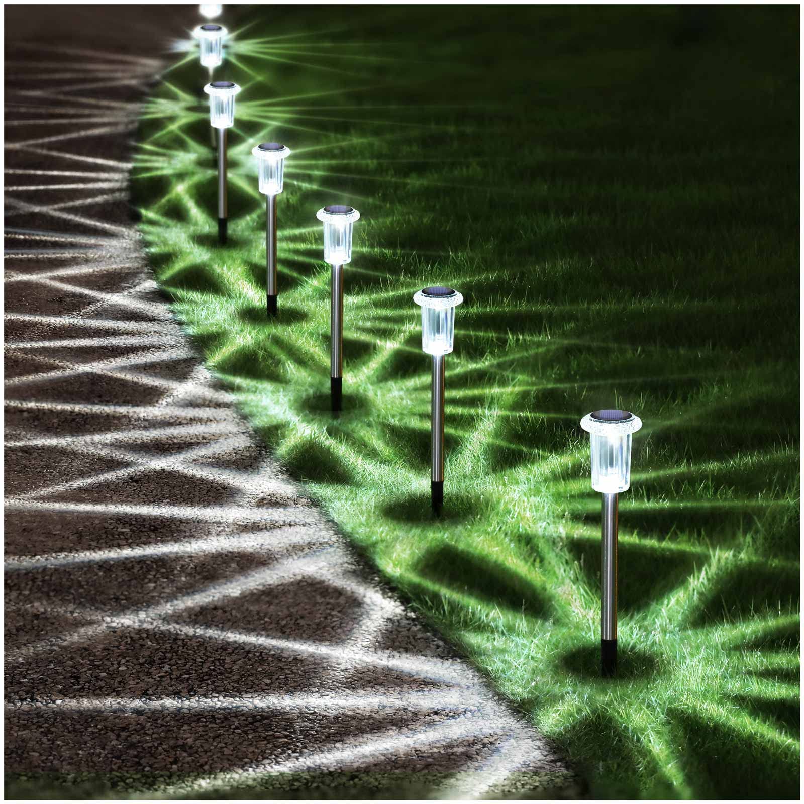 Denicmic 6000K Solar Pathway Lights, Waterproof Acrylic, Stainless Steel, Cold White 10-Pack