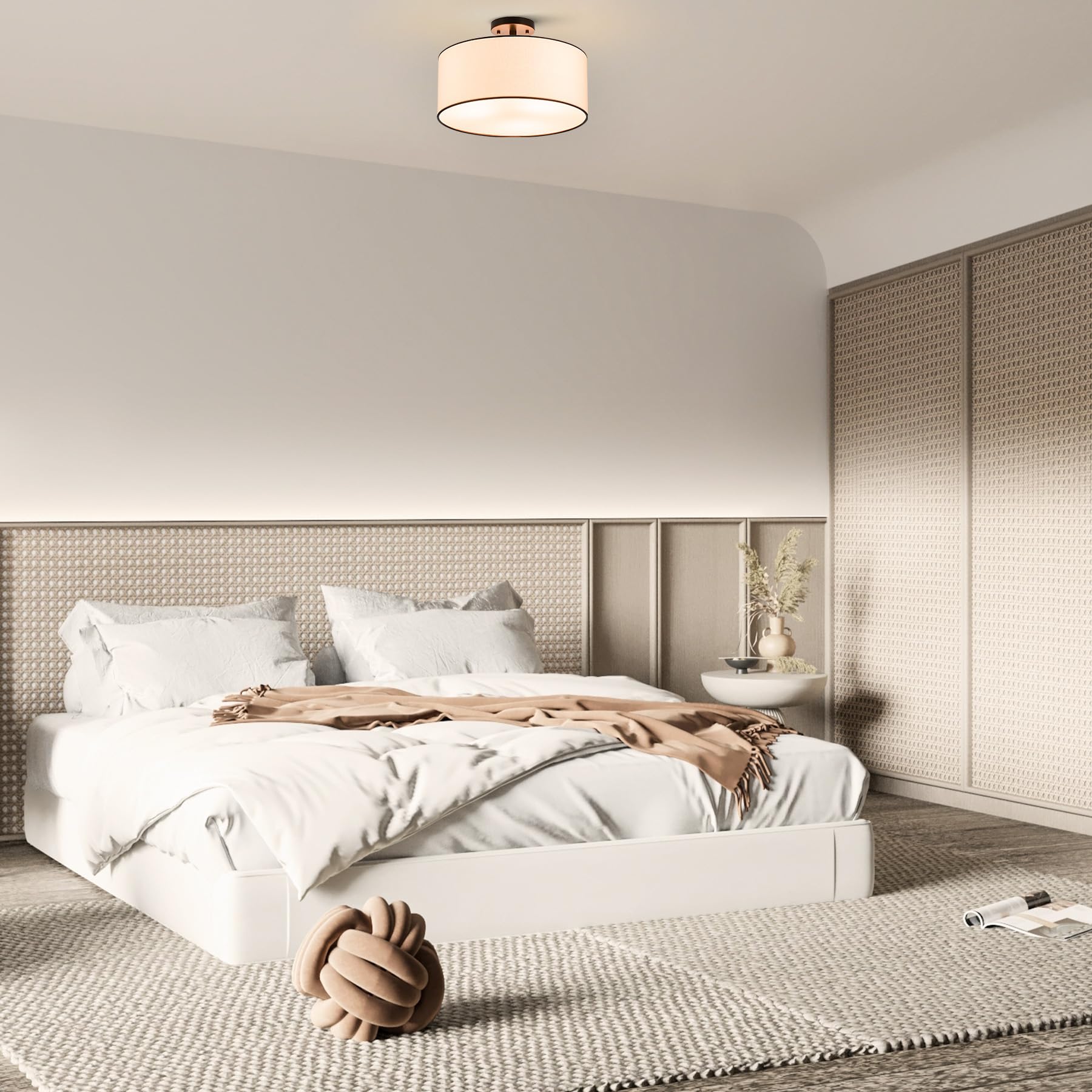 Vonluce Semi Flush Mount Ceiling Light, 18'' Ceiling Light Fixture With Diffused Shaped, 3-Light Modern Drum Light Fixture For B