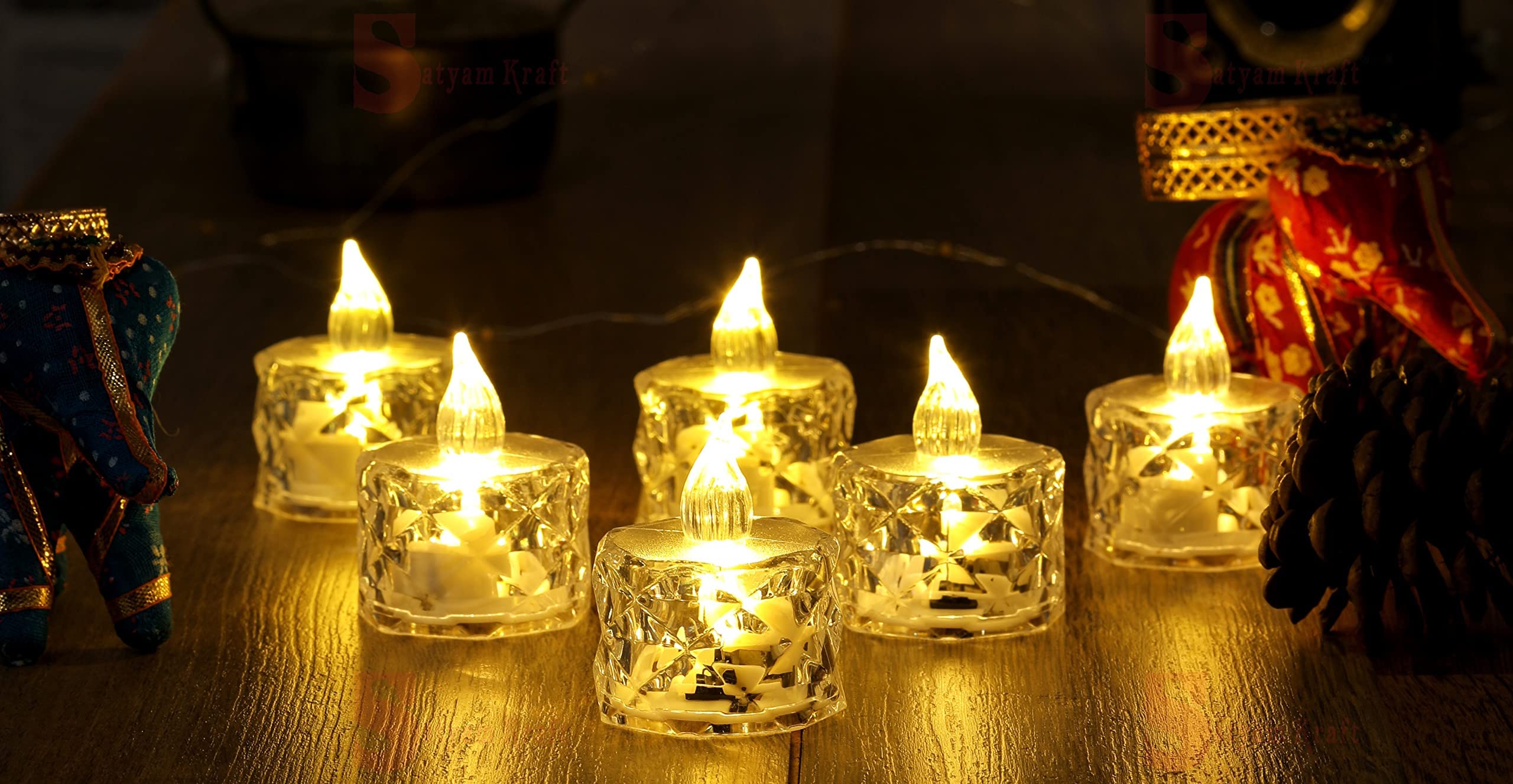 SATYAM KRAFT 24 Pcs Flameless and Smokeless Decorative Crystal Candles Transparent Acrylic Led Tea Light Candle for Gifting, Roo
