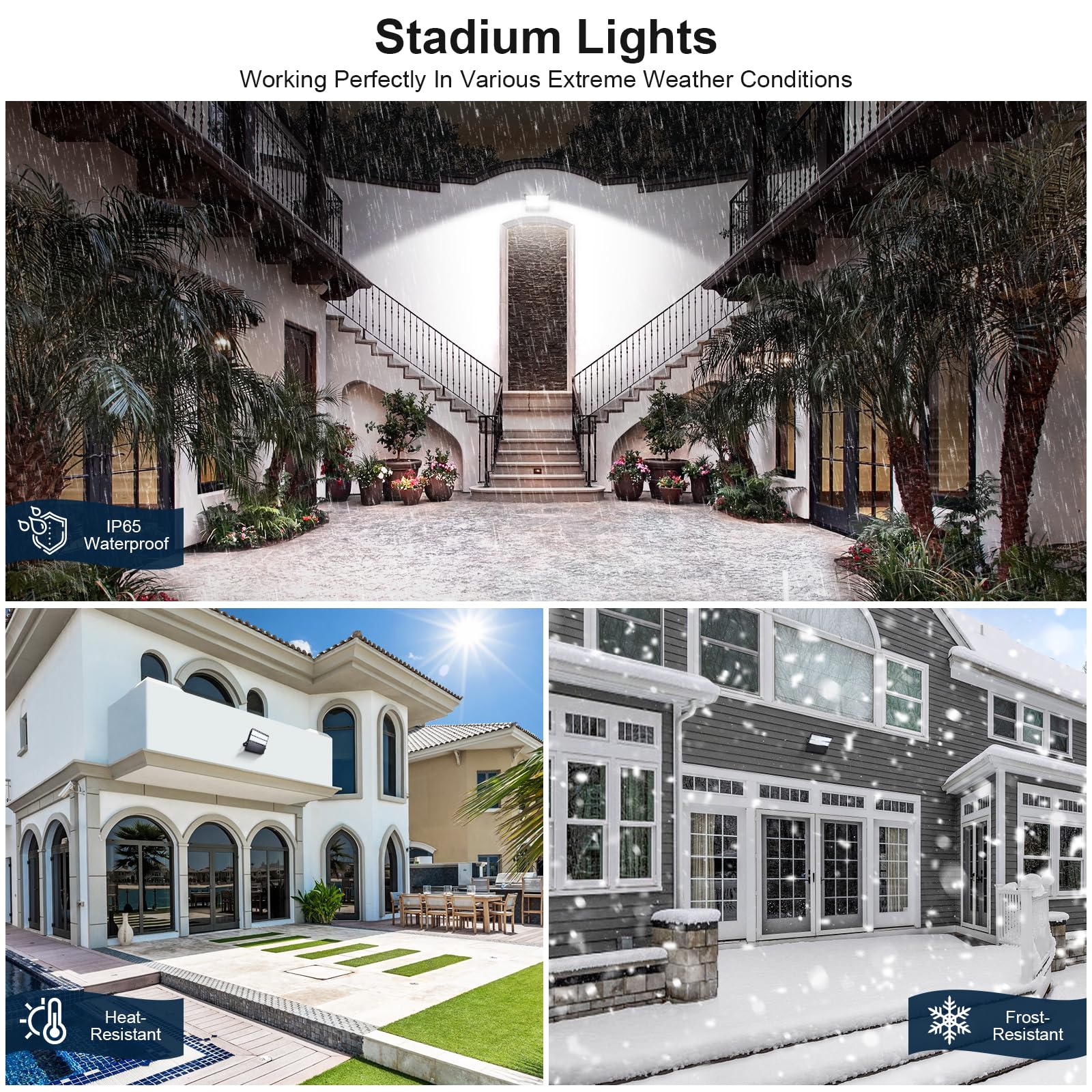 Tomourd LED Stadium Lights - 240W, 36000 Lumen, IP65 Waterproof, Black, Model 1604 - Bright Outdoor Flood Light for Commercial Use