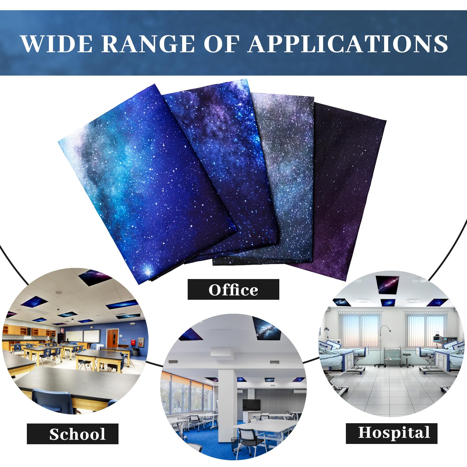 ROCEEI Fluorescent Light Covers 4x2 Feet Magnetic Filters for Classroom & Office - Oxford Fabric, Galaxy Design